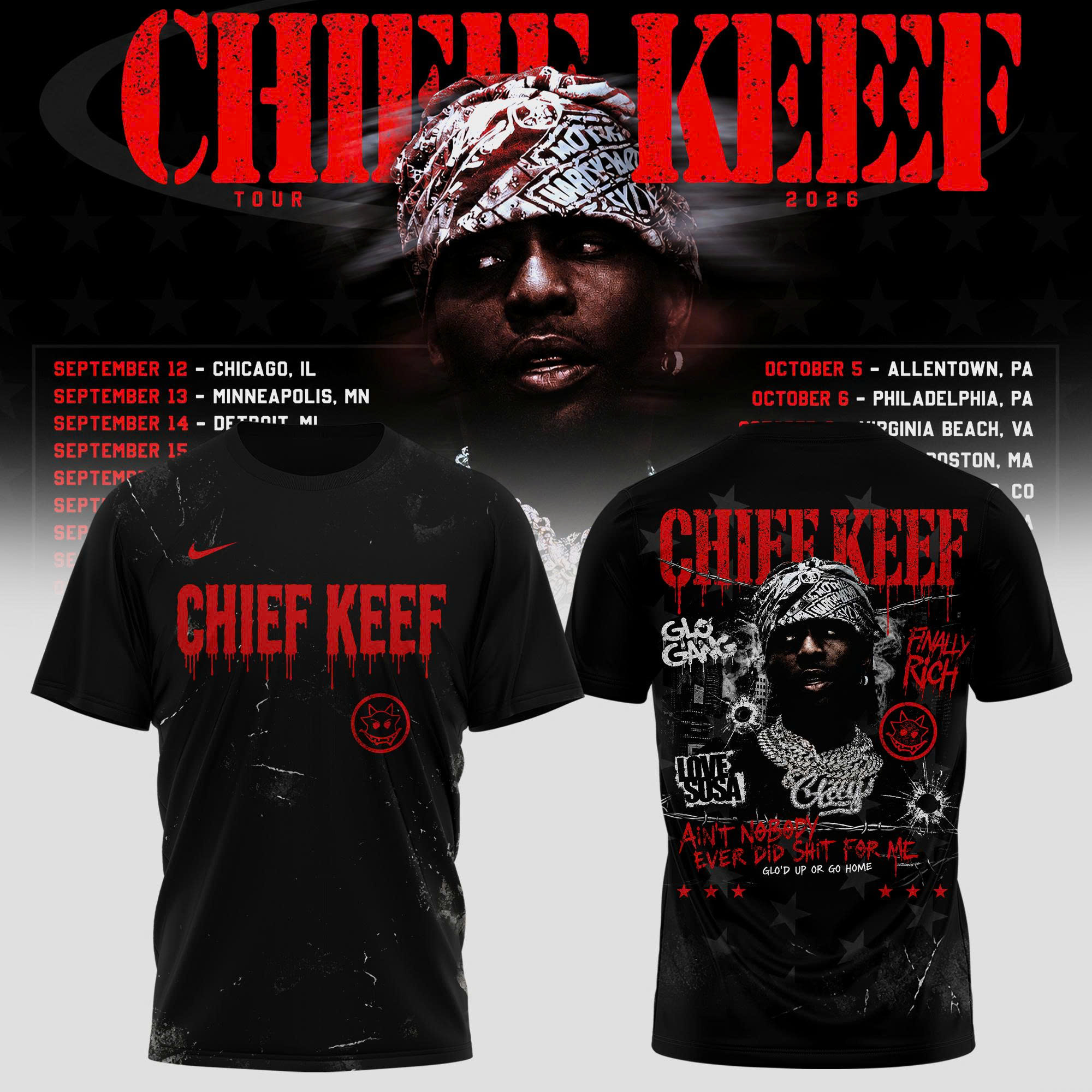 Chief Keef Tour 2026 Premium Graphic T Shirt Concert Merchandise