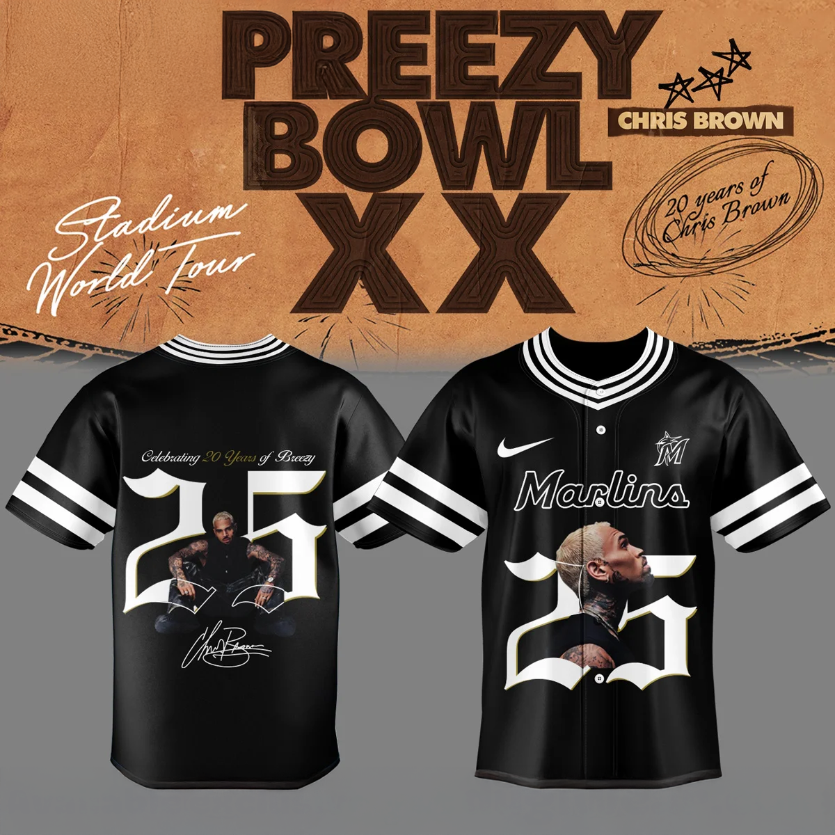 Chris Brown Breezy Bowl XX Miami Marlins Premium Baseball Jersey