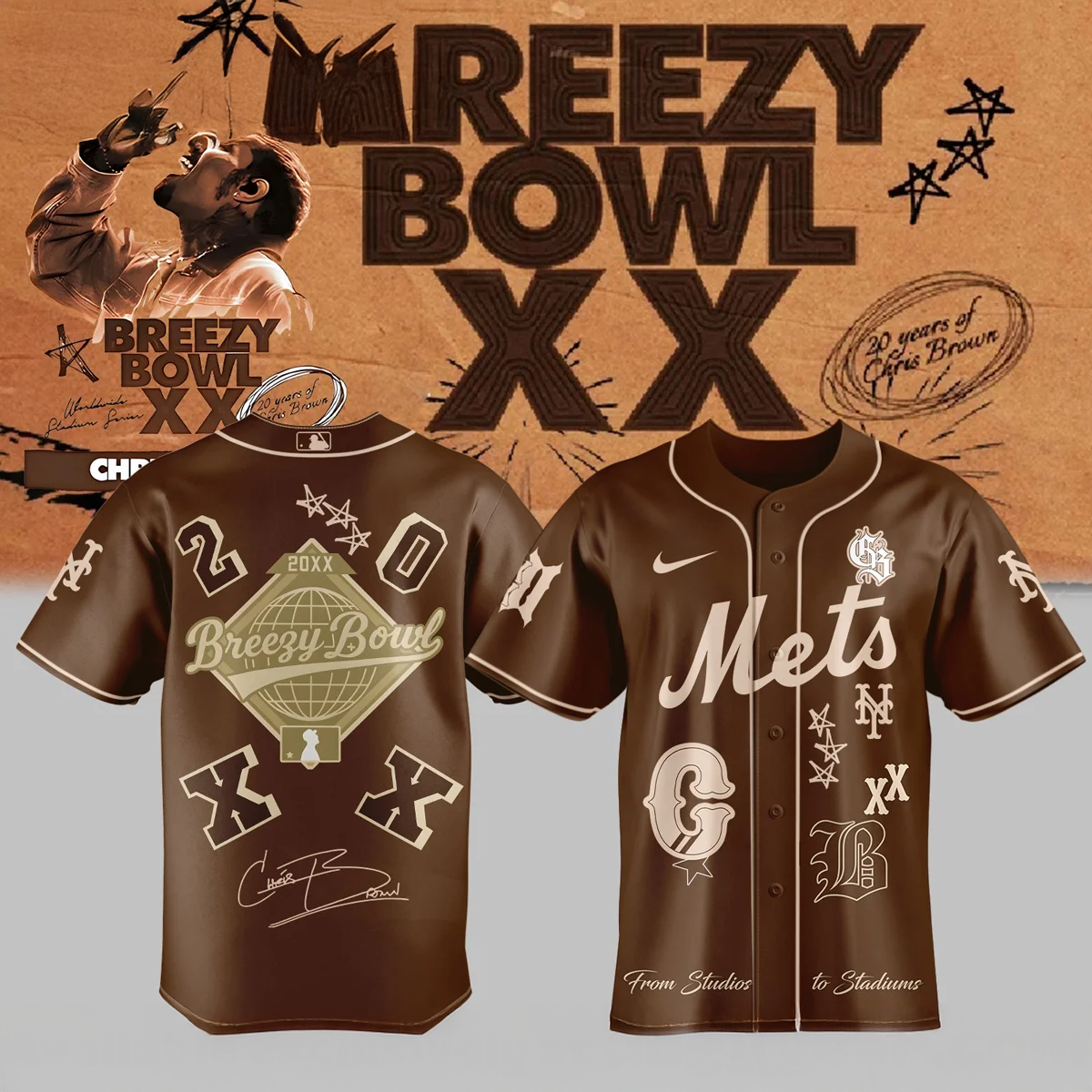 Chris Brown Breezy Bowl XX New York Mets Premium Jersey Edition
