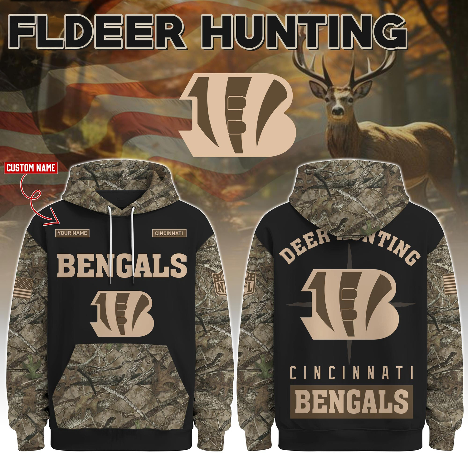 Cincinnati Bengals Deer Hunting Limited Edition Hoodie Â– NFL Hunting Hoodie for Fans