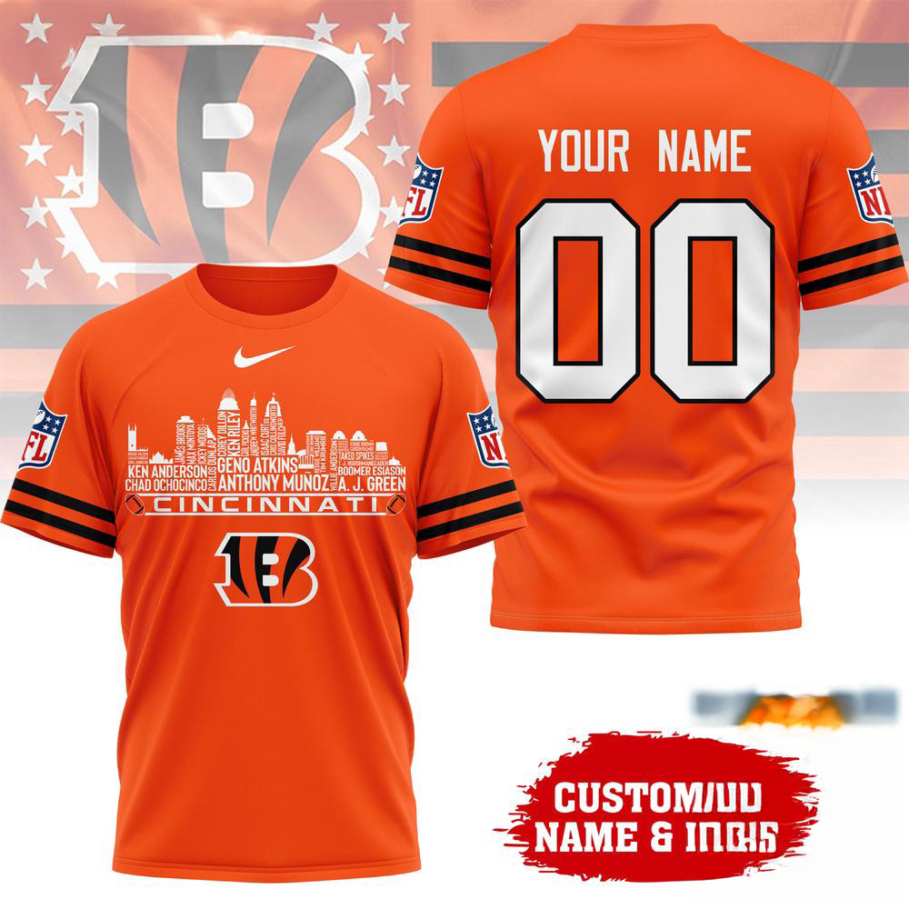 Cincinnati Bengals NFL Game Day Skyline Names Limited Edition 3D Graphic T Shirt