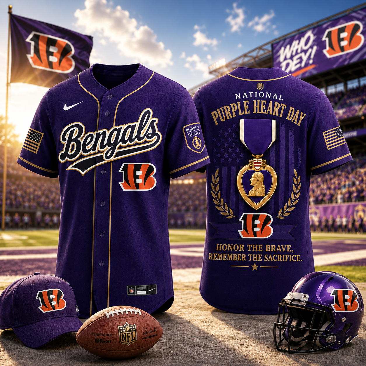 Cincinnati Bengals National Purple Heart Day Baseball Jersey