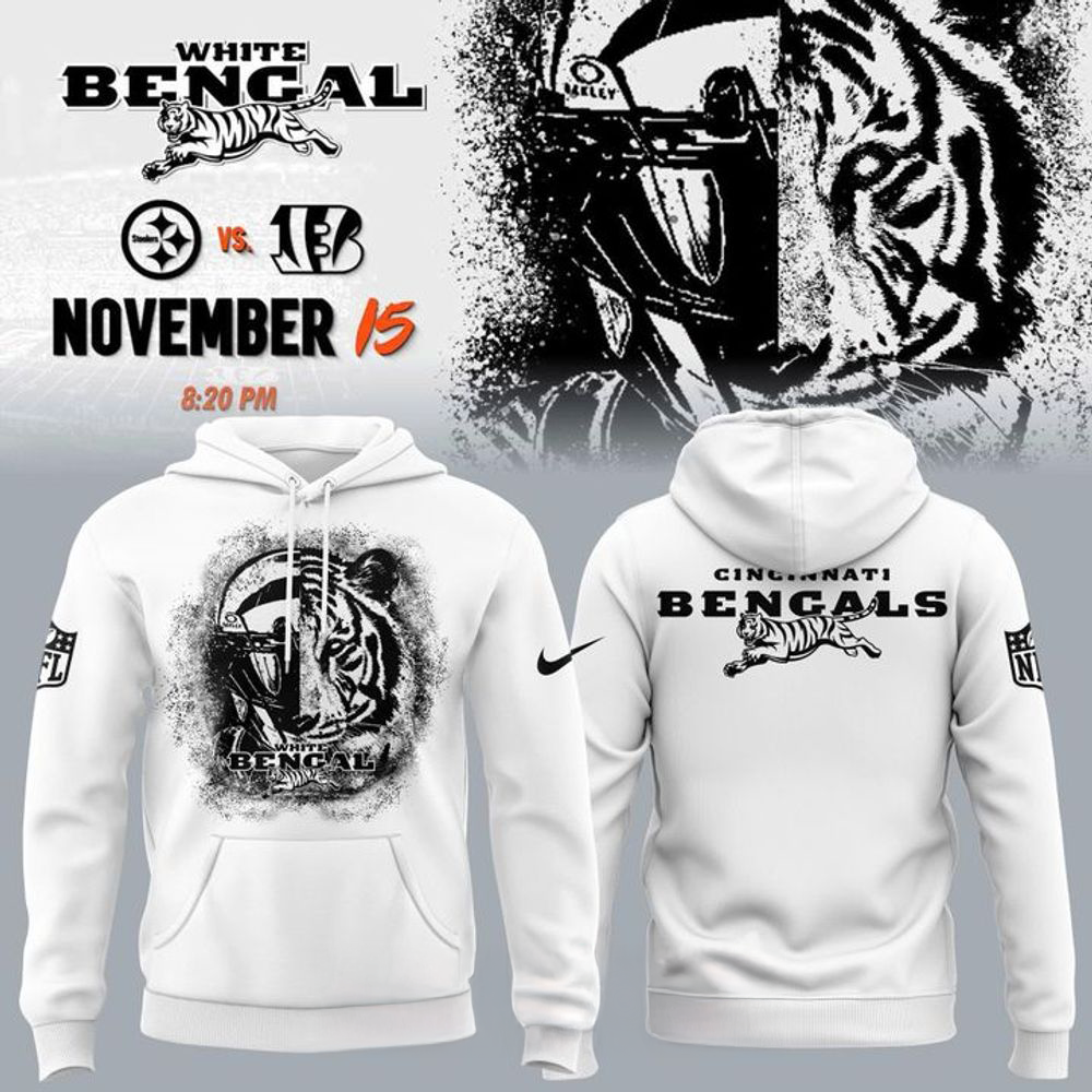 Cincinnati Bengals White Bengal Football Pullover Hoodie