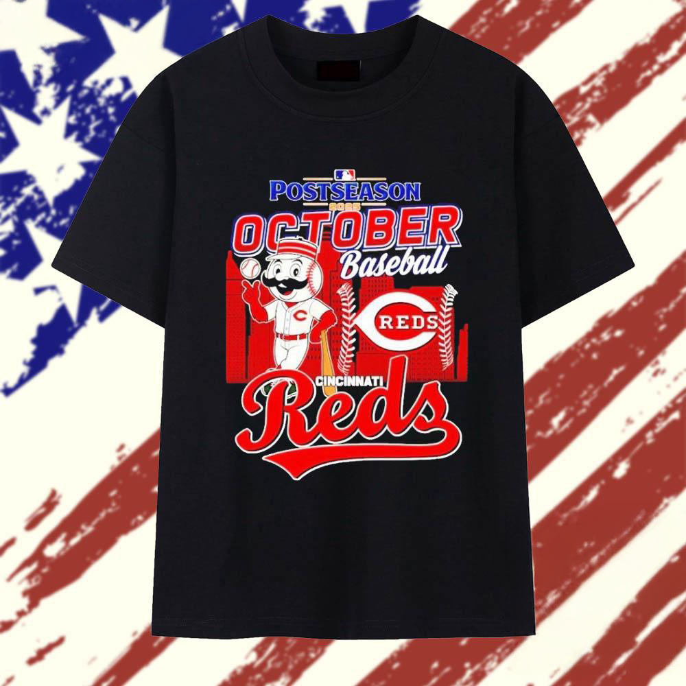 Cincinnati Reds MLB October Baseball Postseason 2025 City Skyline T Shirt