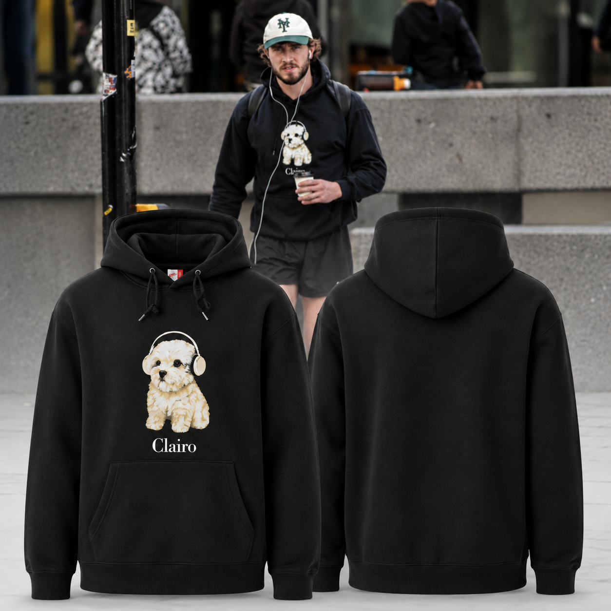 Clairo Cute Puppy Headphones Black Pullover Hoodie Indie Music Fan Sweatshirt