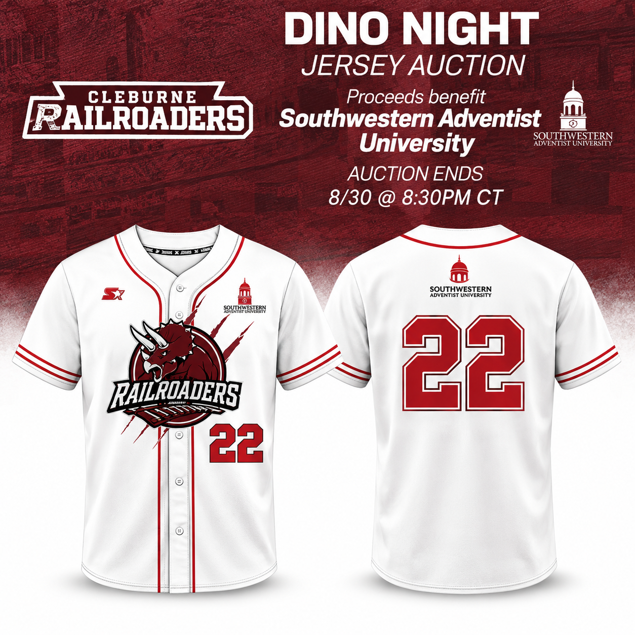 Cleburne Railroaders Dino Night 2026 Special Edition Baseball Jersey Southwestern Adventist University Fan Apparel 2 - Unicasport Cleburne Railroaders Dino Night 2026 Special Edition Baseball Jersey Southwestern Adventist University Fan Apparel