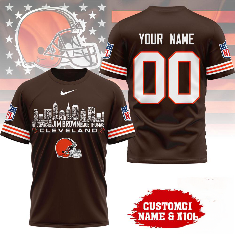 Cleveland Browns NFL Game Day Skyline Names Limited Edition 3D Graphic T Shirt