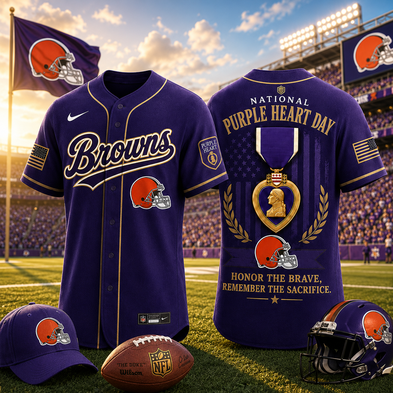 Cleveland Browns National Purple Heart Day Baseball Jersey