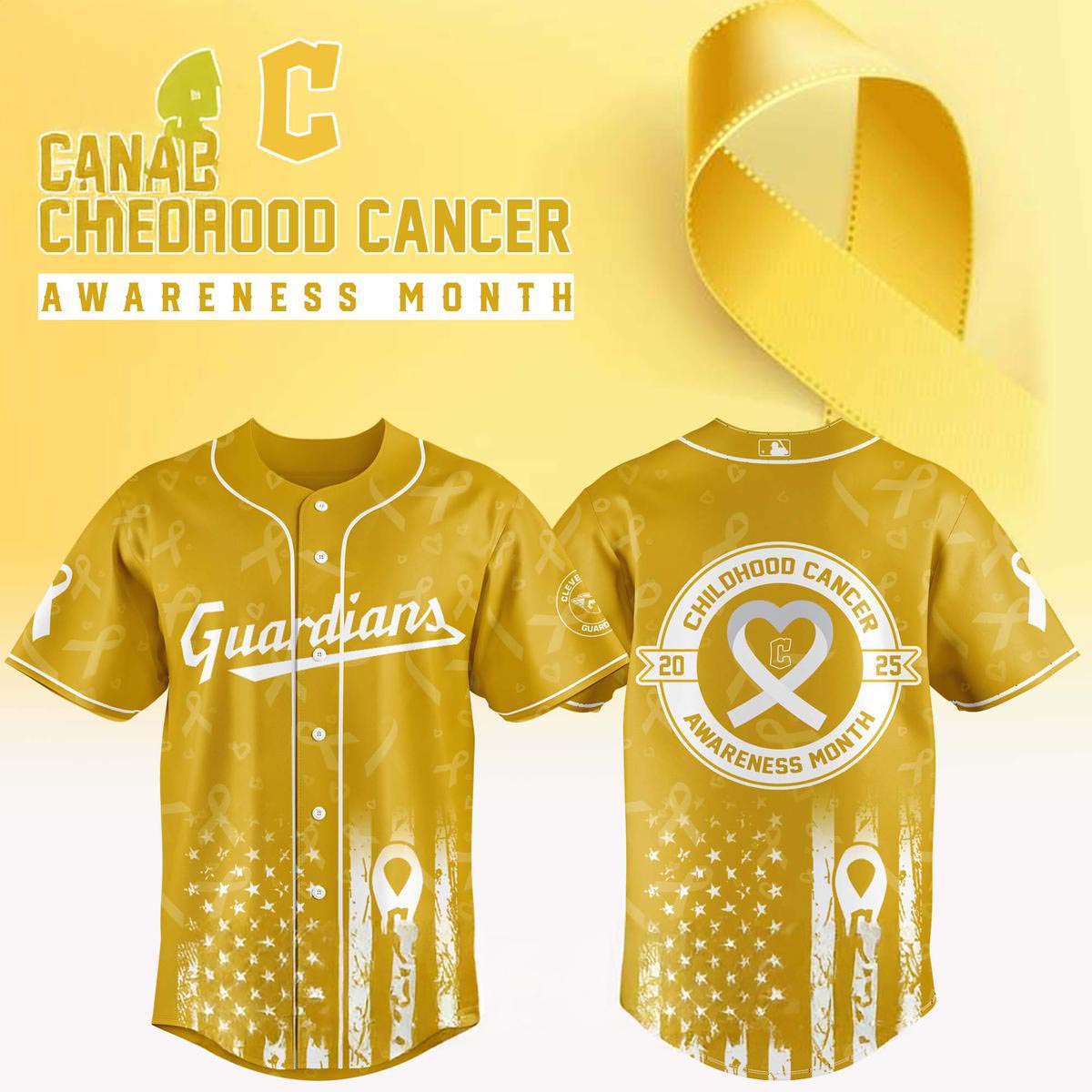 Cleveland Guardians Childhood Cancer Awareness Month 2025 Jersey Yellow Baseball Fan Apparel 2 - Unicasport Cleveland Guardians Childhood Cancer Awareness Month 2025 Jersey Yellow Baseball Fan Apparel