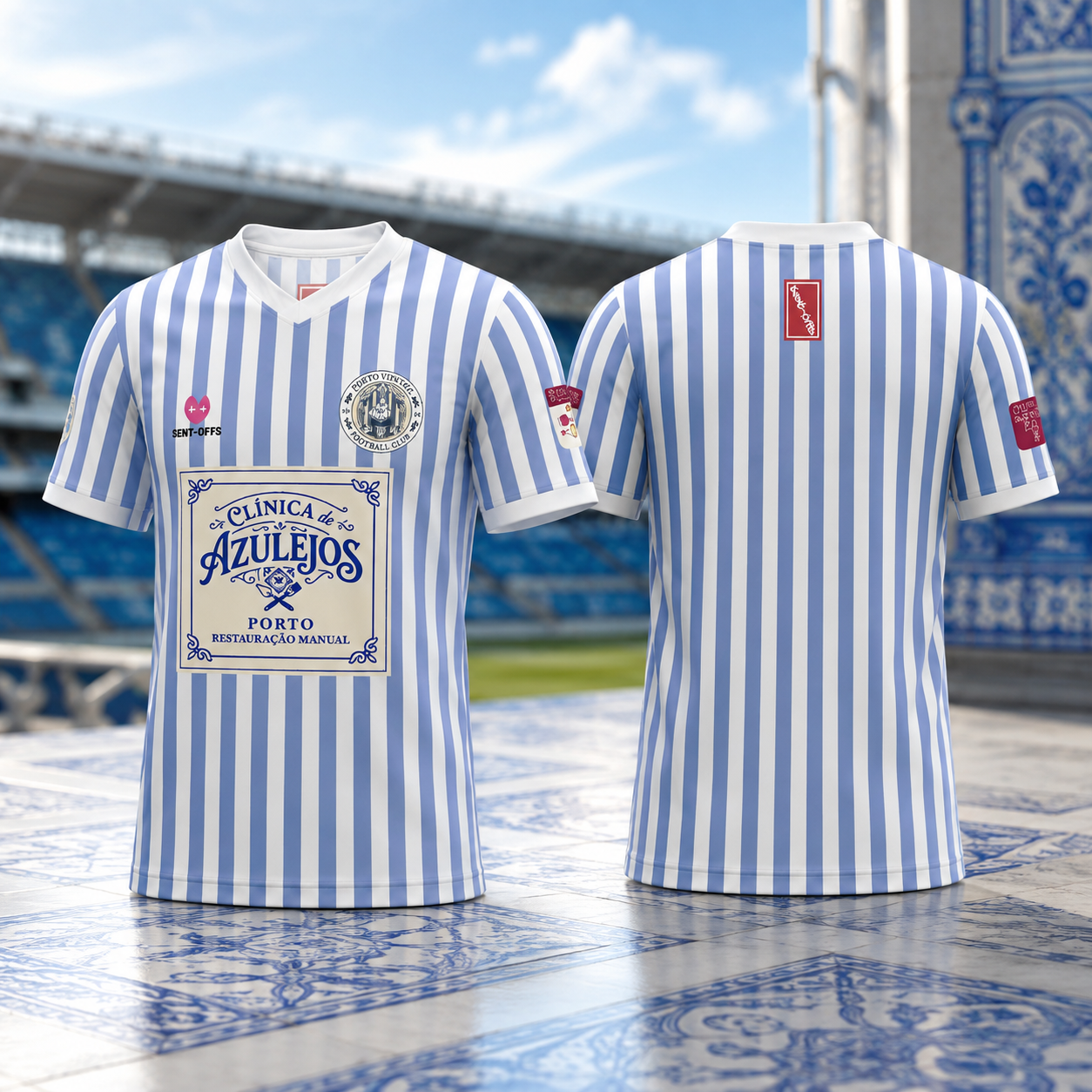 Clinica Azulejos Porto Football Jersey Blue White Striped Short Sleeve Soccer Shirt 1 - Unicasport Clinica Azulejos Porto Football Jersey Blue White Striped Short Sleeve Soccer Shirt