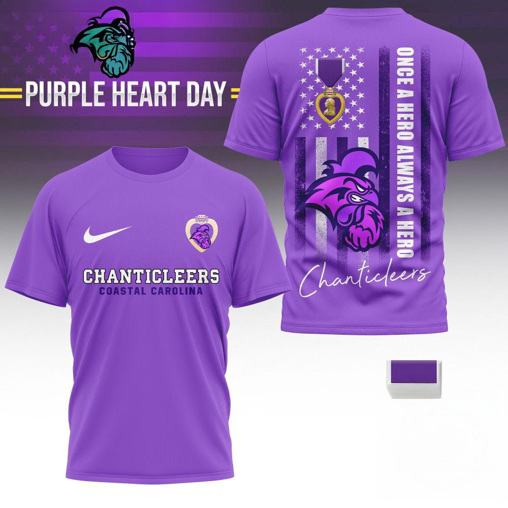 Coastal Carolina Chanticleers NCAA National Purple Heart Day Unisex 3D Shirt