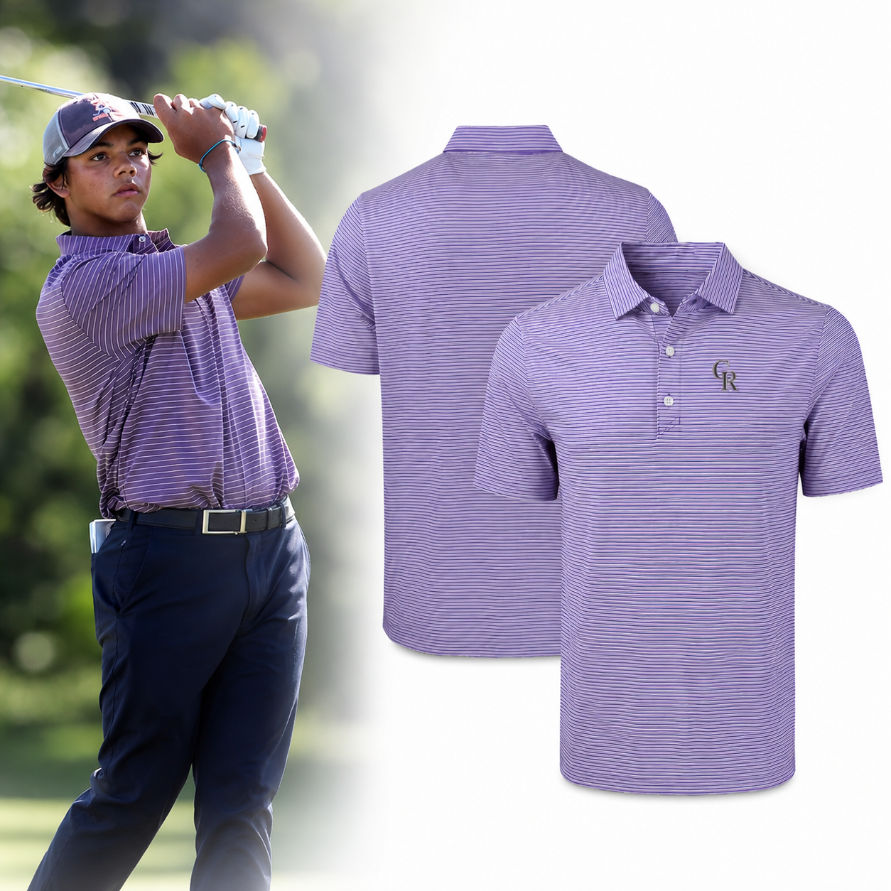 Colorado Rockies Striped Performance Golf Polo Shirt Lightweight Moisture Wicking Golf Polo for Men
