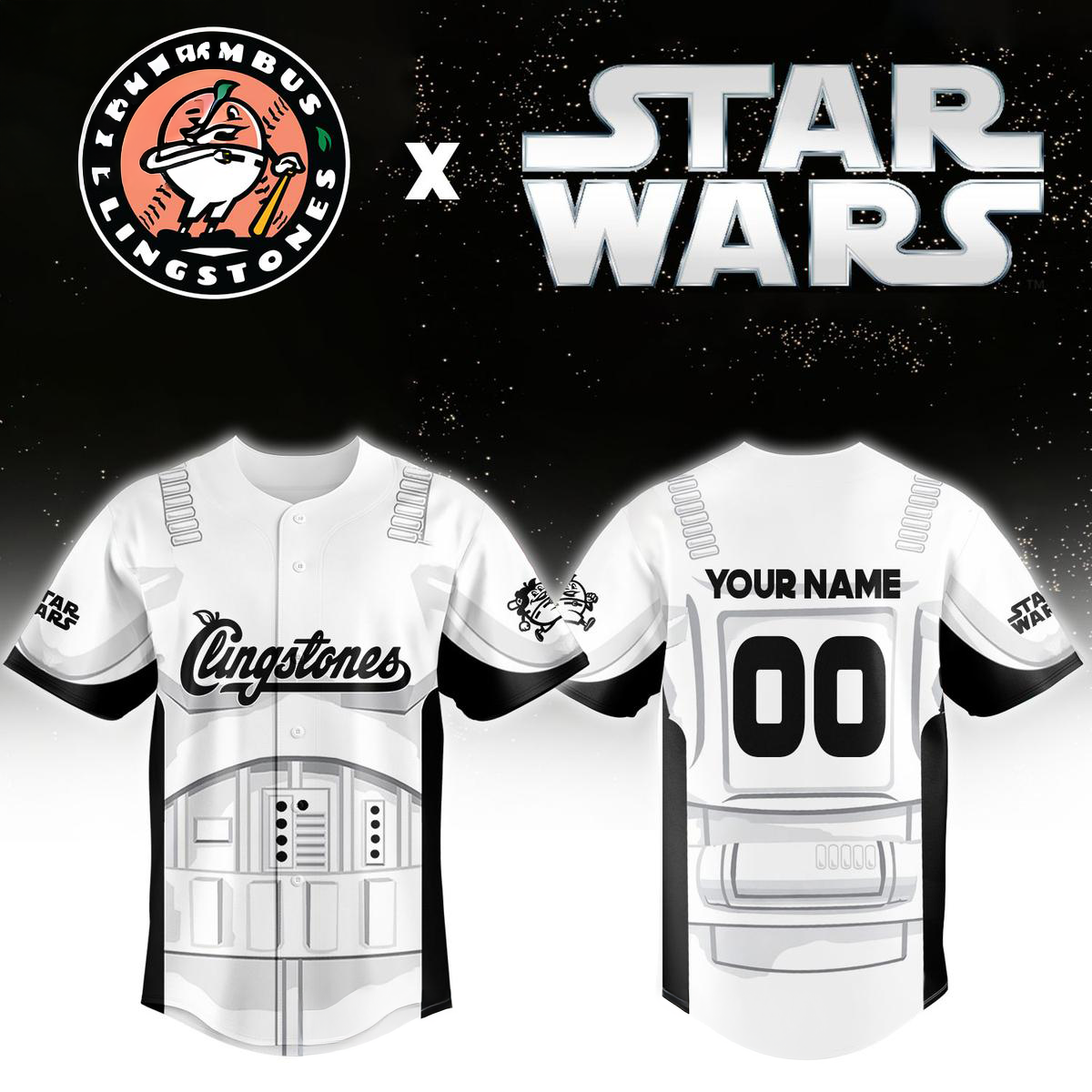 Columbus Clingstones Star Wars Night 2026 Personalized Baseball Jersey