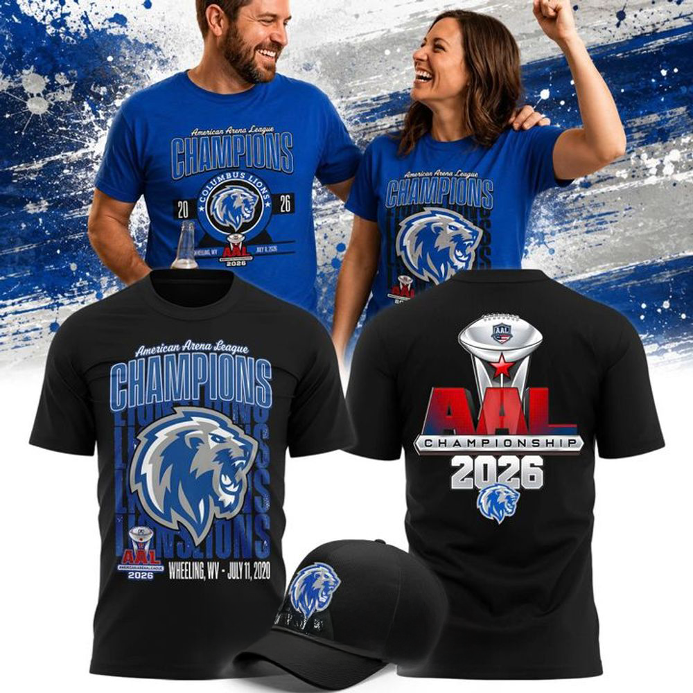 Columbus Lions 2026 AAL Champions Black Double Sided Graphic T Shirt