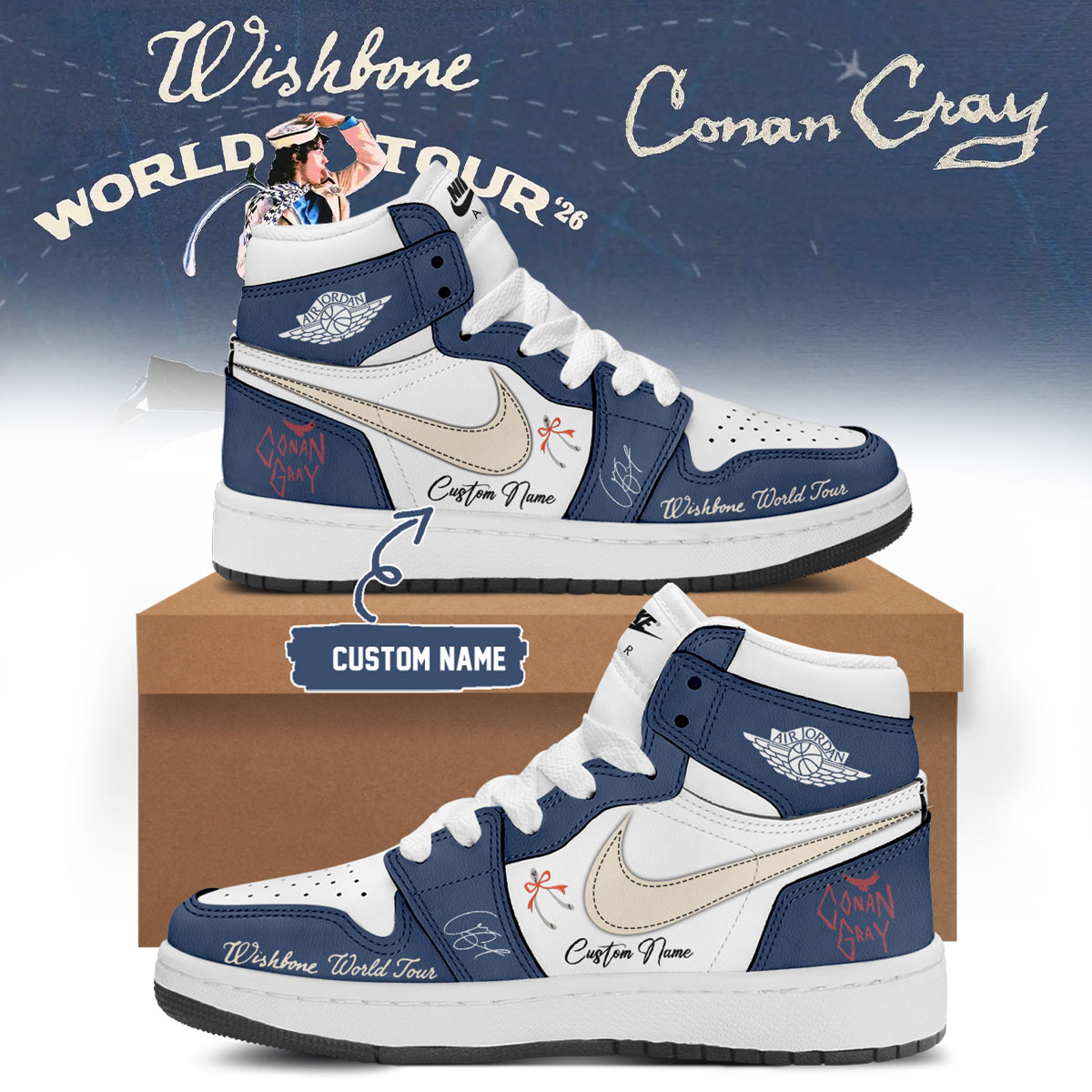 Conan Gray Wishbone World Tour Air Force 1 Custom Sneakers