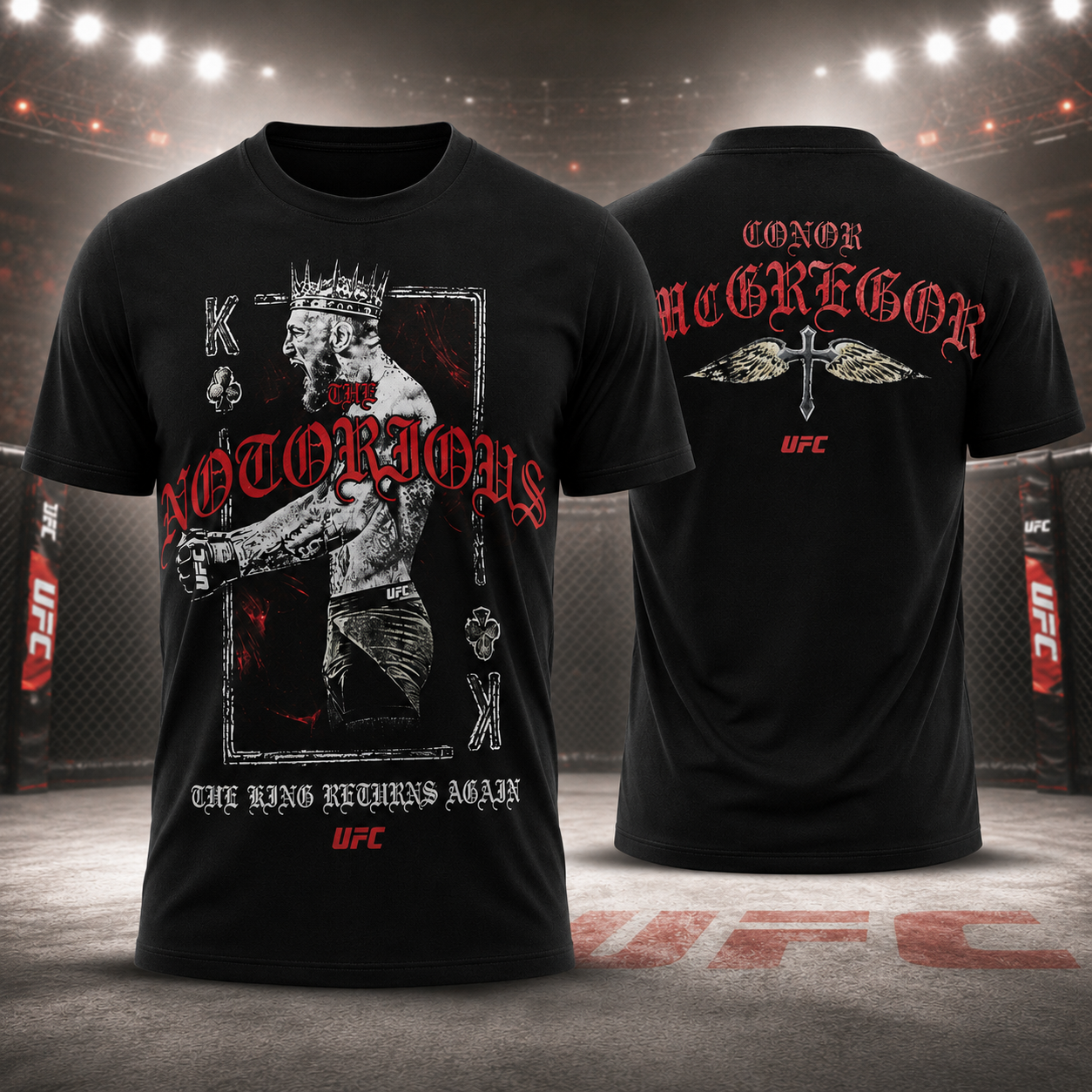Conor McGregor King Notorious Double Sided UFC Graphic T Shirt Gothic Fight Fan Gift