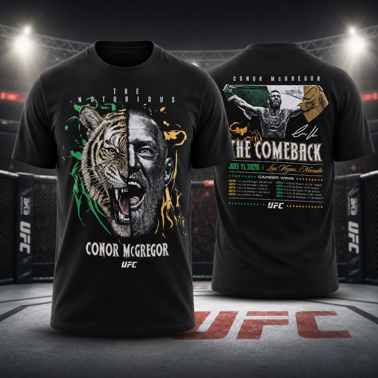 Conor McGregor Tiger Face The Notorious Double Sided UFC Graphic T Shirt Irish MMA Fan Gift