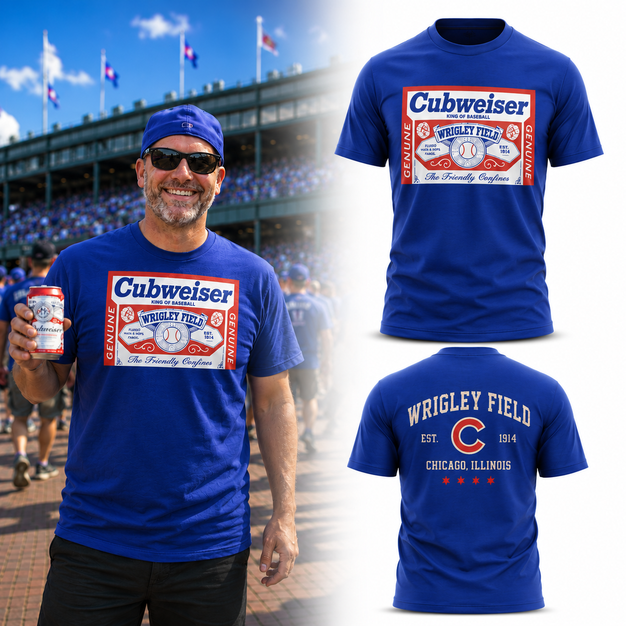 Cubweiser Wrigley Field Chicago Cubs Beer Fan T Shirt Front And Back Graphic Baseball Game Day Gift