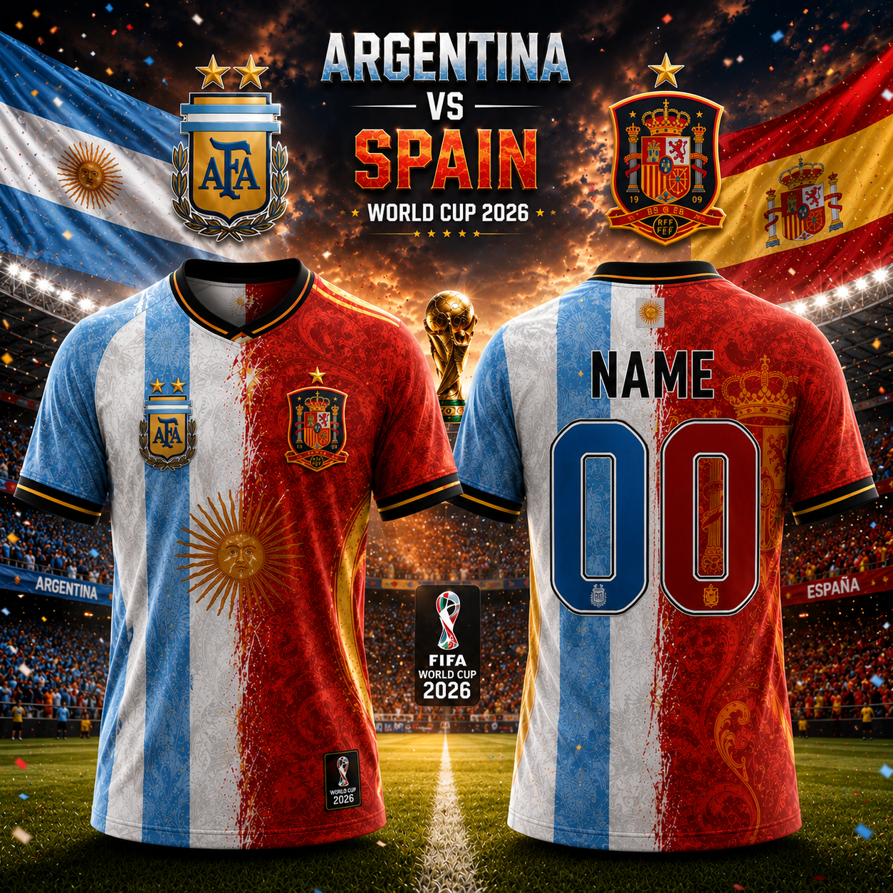 Custom Argentina Spain Half And Half Jersey Messi Yamal World Cup 2026 Personalized Soccer Fan Shirt
