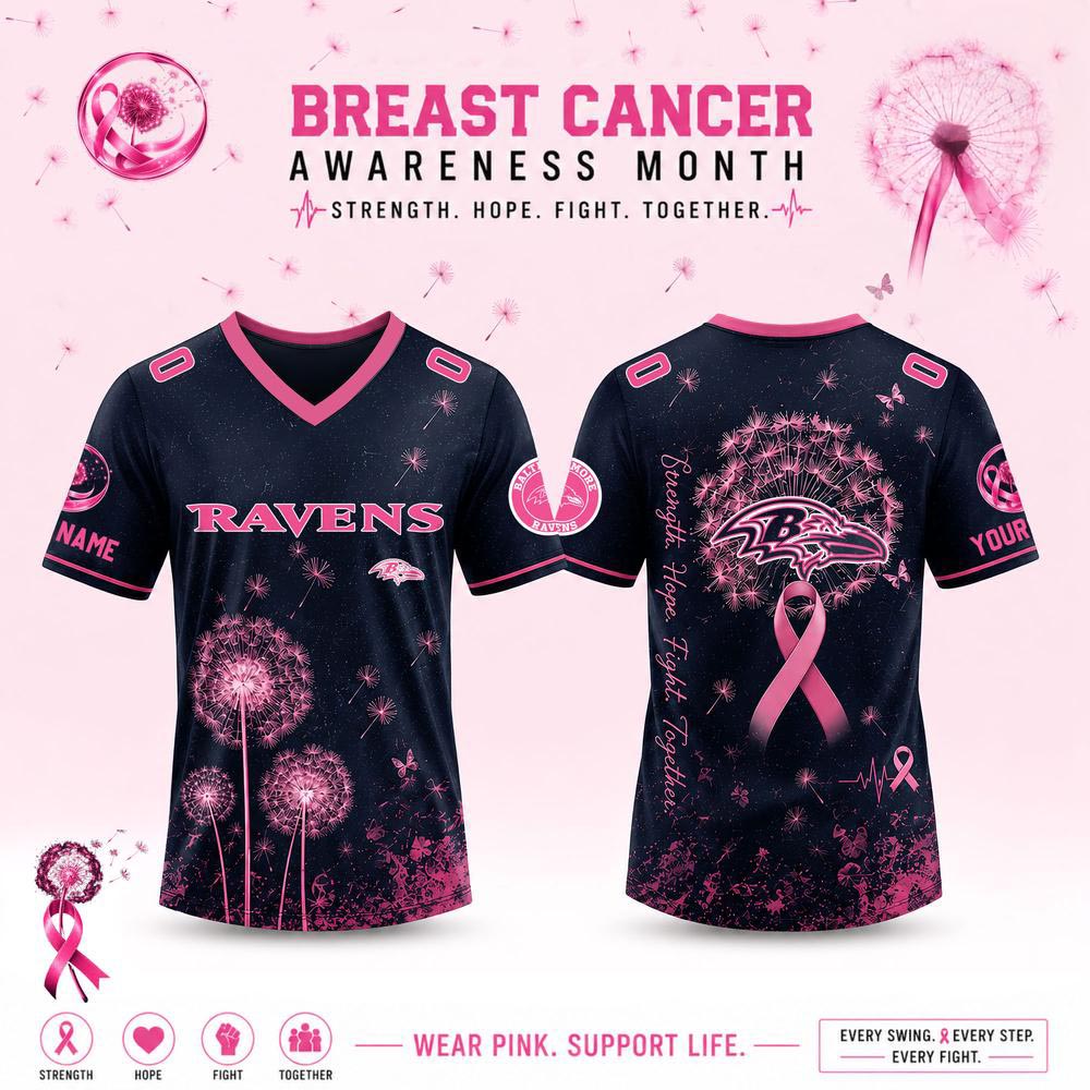 Custom Baltimore Ravens Breast Cancer Awareness Dandelion of Hope Jersey 1 - Unicasport Custom Baltimore Ravens Breast Cancer Awareness Dandelion of Hope Jersey