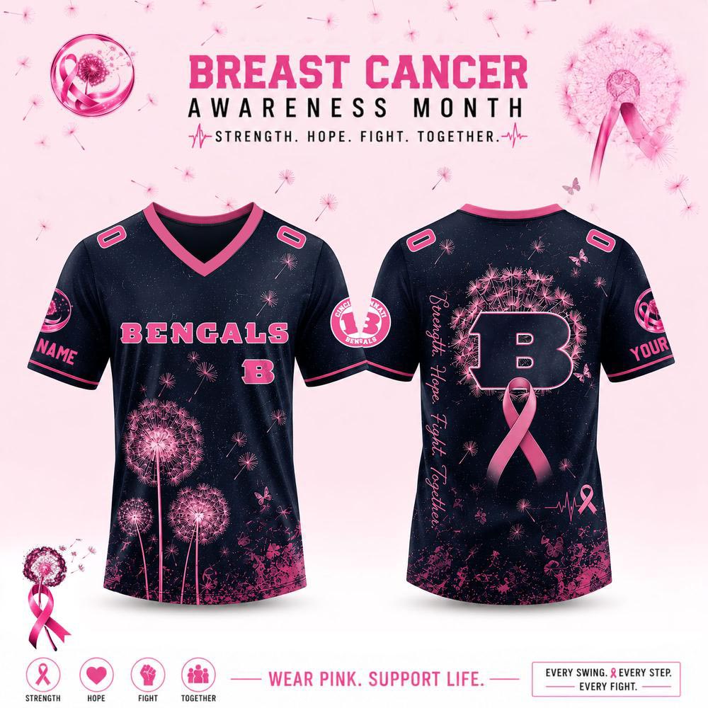 Custom Cincinnati Bengals Breast Cancer Awareness Dandelion of Hope Jersey 1 - Unicasport Custom Cincinnati Bengals Breast Cancer Awareness Dandelion of Hope Jersey