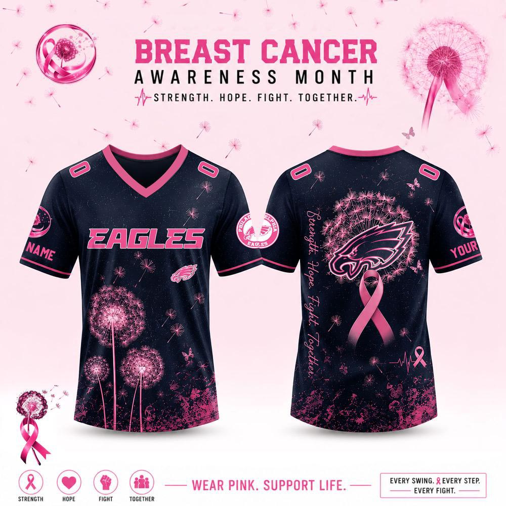 Custom Philadelphia Eagles Breast Cancer Awareness Dandelion of Hope Jersey 1 - Unicasport Custom Philadelphia Eagles Breast Cancer Awareness Dandelion of Hope Jersey