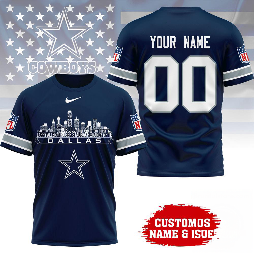 Dallas Cowboys NFL Game Day Skyline Names Limited Edition 3D Graphic T Shirt