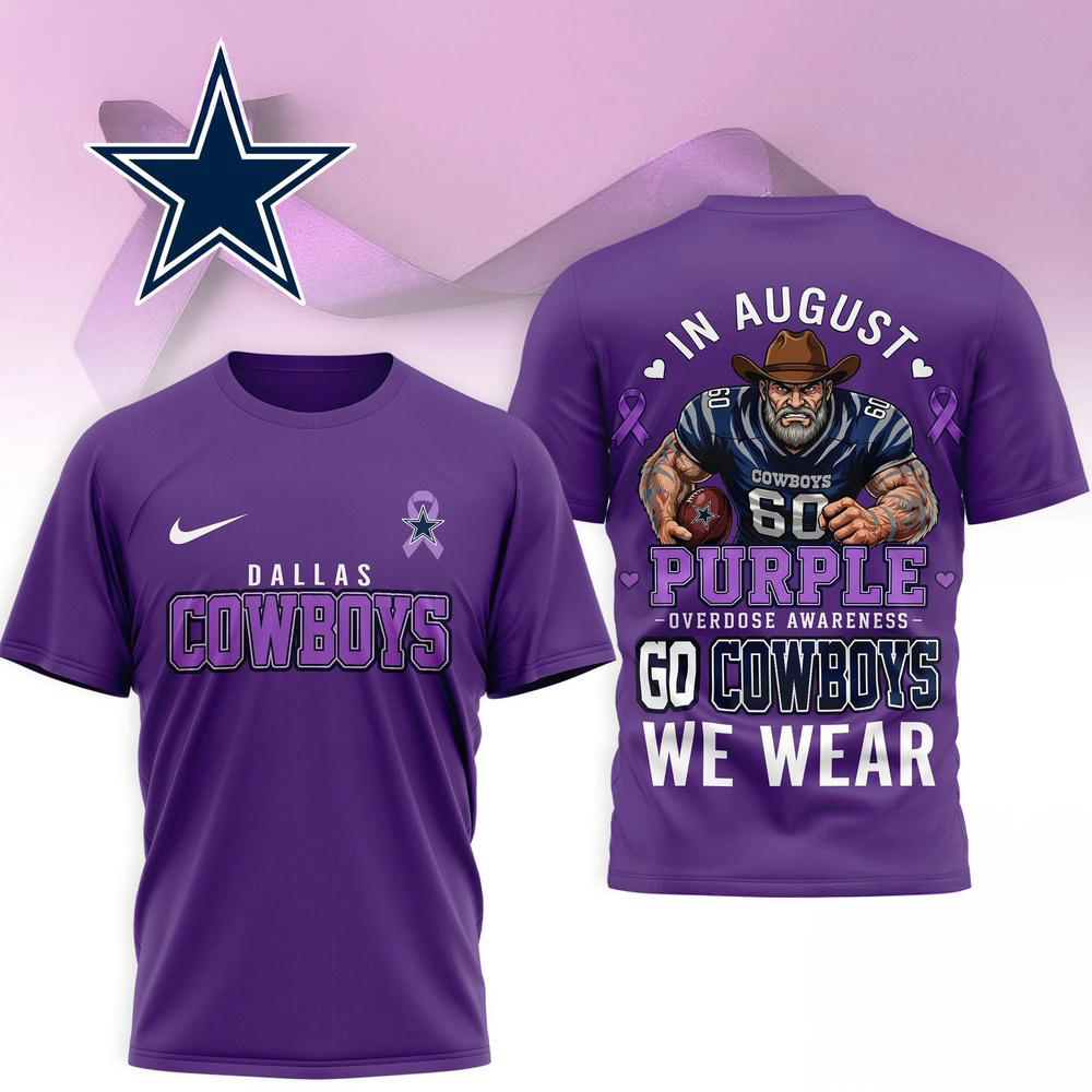 Dallas Cowboys NFL In August We Wear Purple Overdose Awareness 3D Fan T Shirt