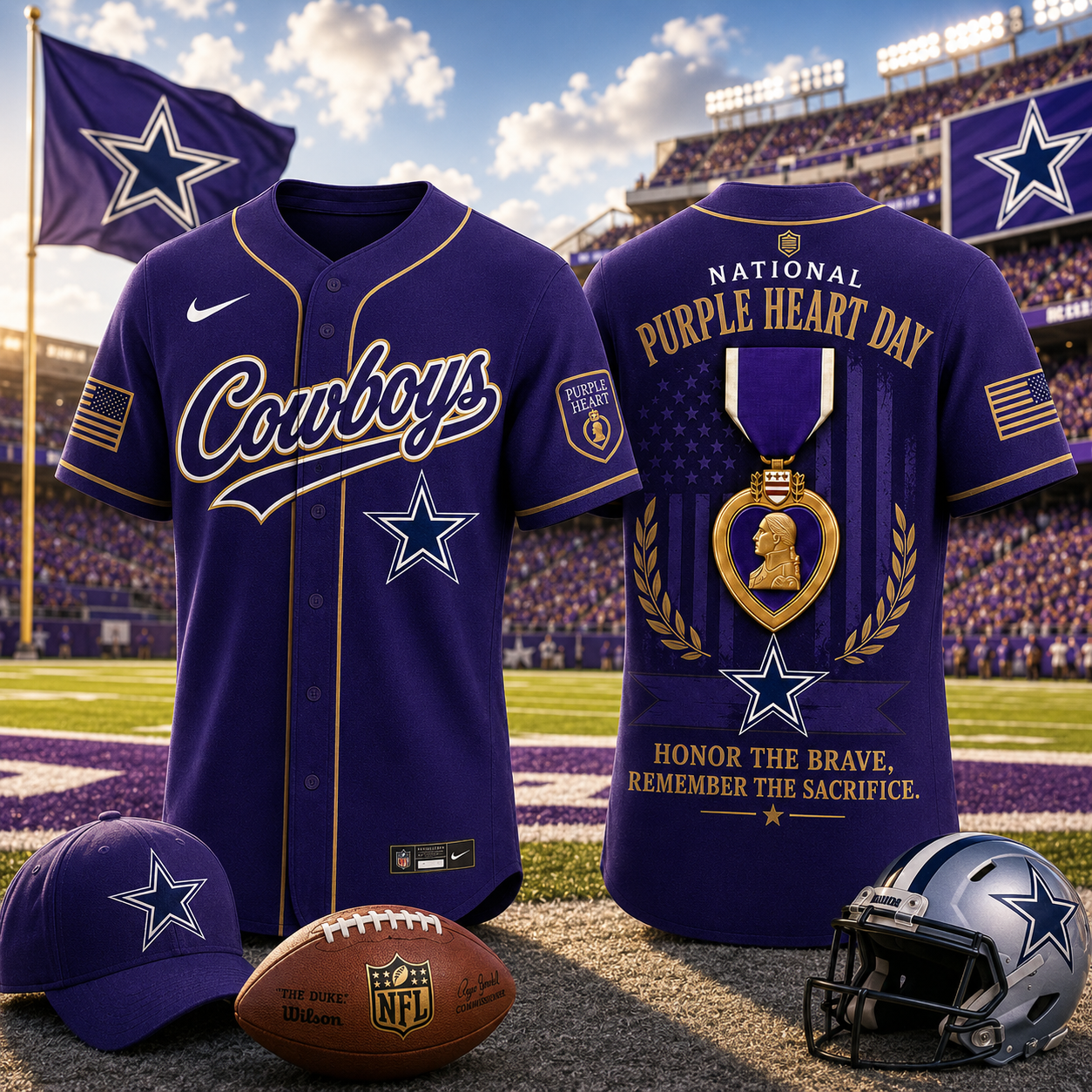 Dallas Cowboys National Purple Heart Day Baseball Jersey