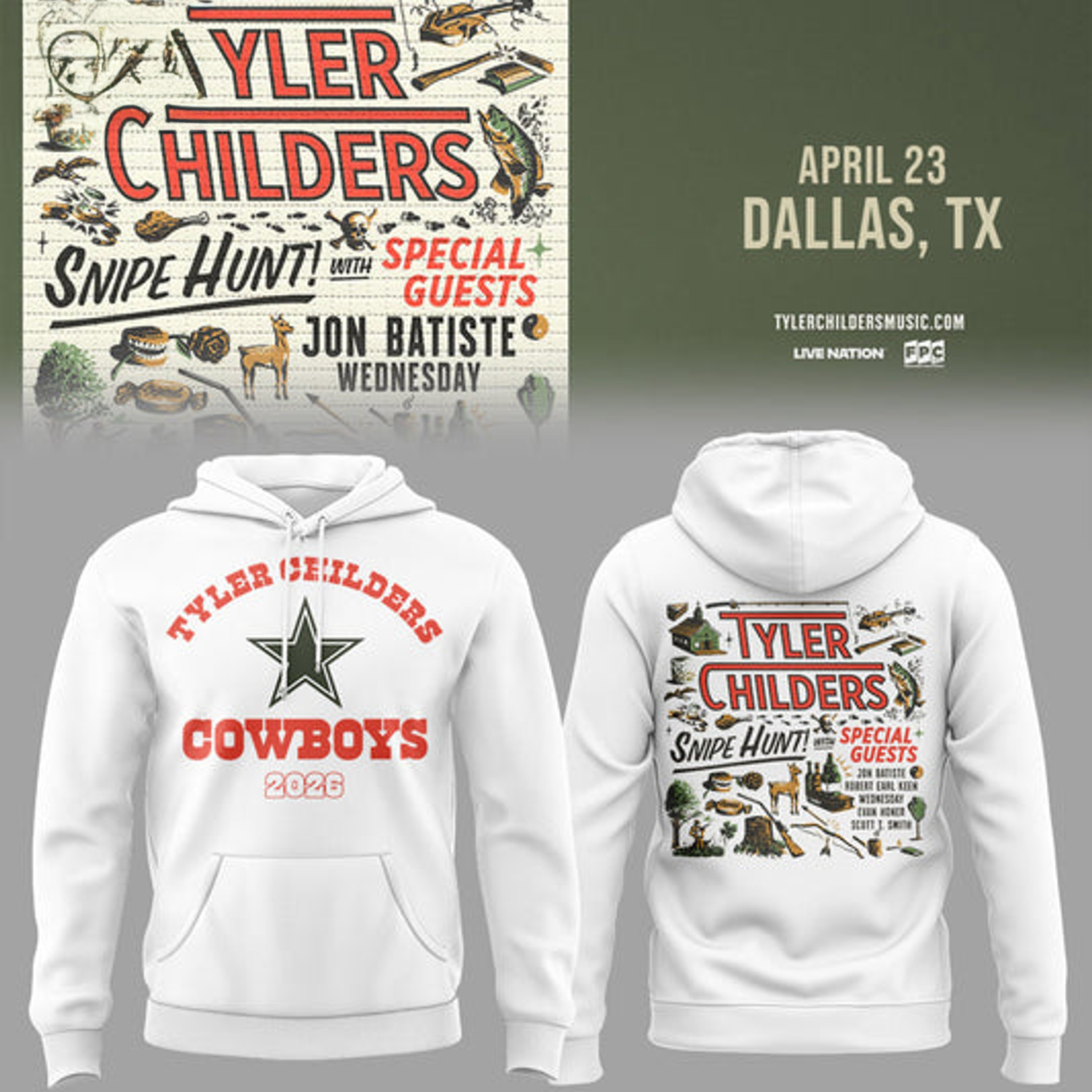 Dallas Cowboys x Tyler Childers Snipe Hunt Tour April 23 2026 Pullover Hoodie