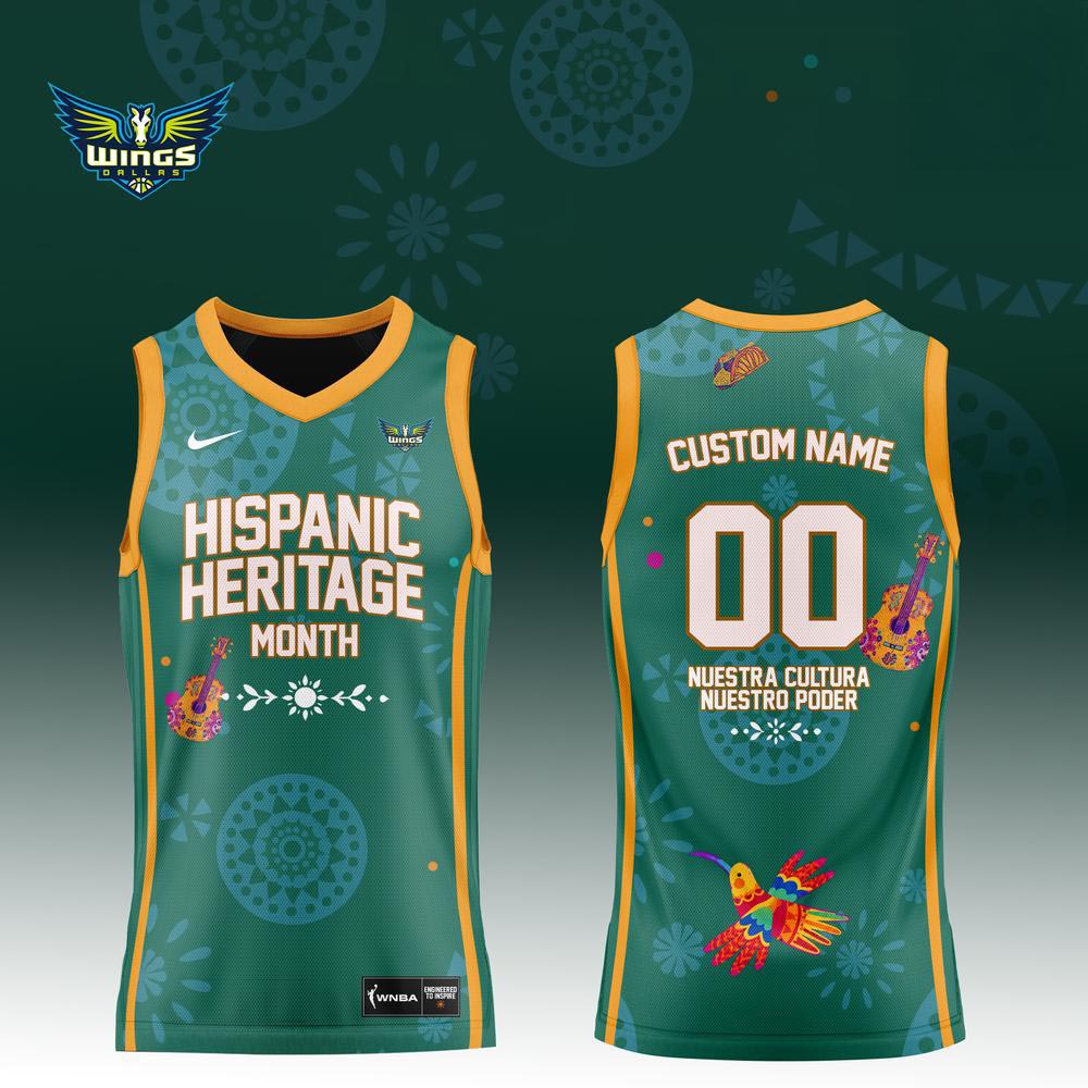 Dallas Wings Hispanic Heritage Month Basketball Jersey Custom Name & Number Green Sleeveless Jersey 1 - Unicasport Dallas Wings Hispanic Heritage Month Basketball Jersey Custom Name & Number Green Sleeveless Jersey