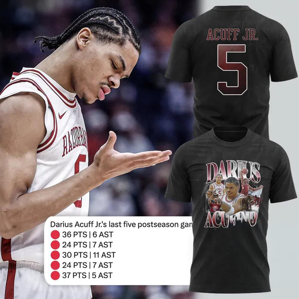 Darius Acuff Jr Arkansas Razorbacks Mens Basketball 2026 T Shirt