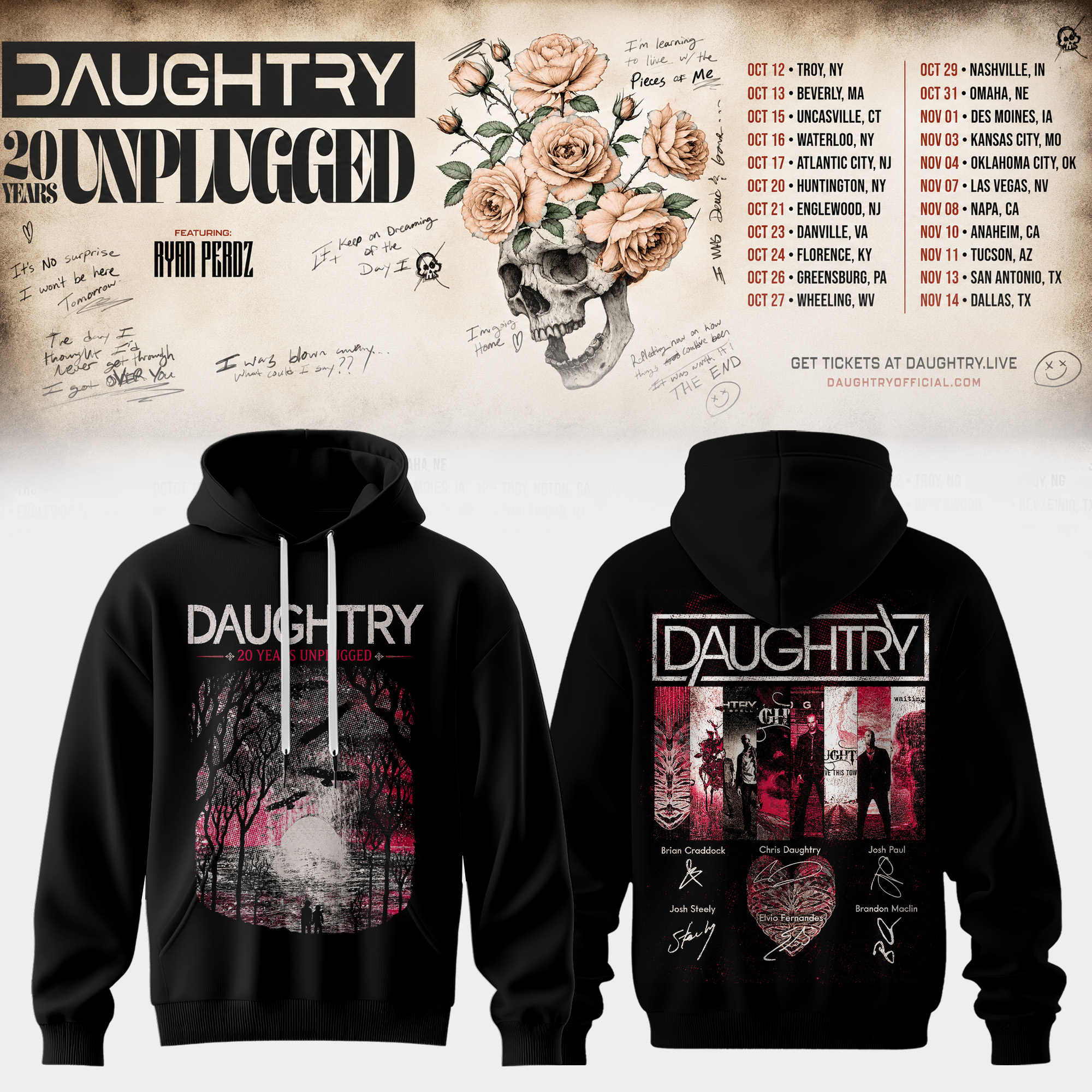 Daughtry 20 Years Unplugged 2026 Exclusive Concert T Shirt