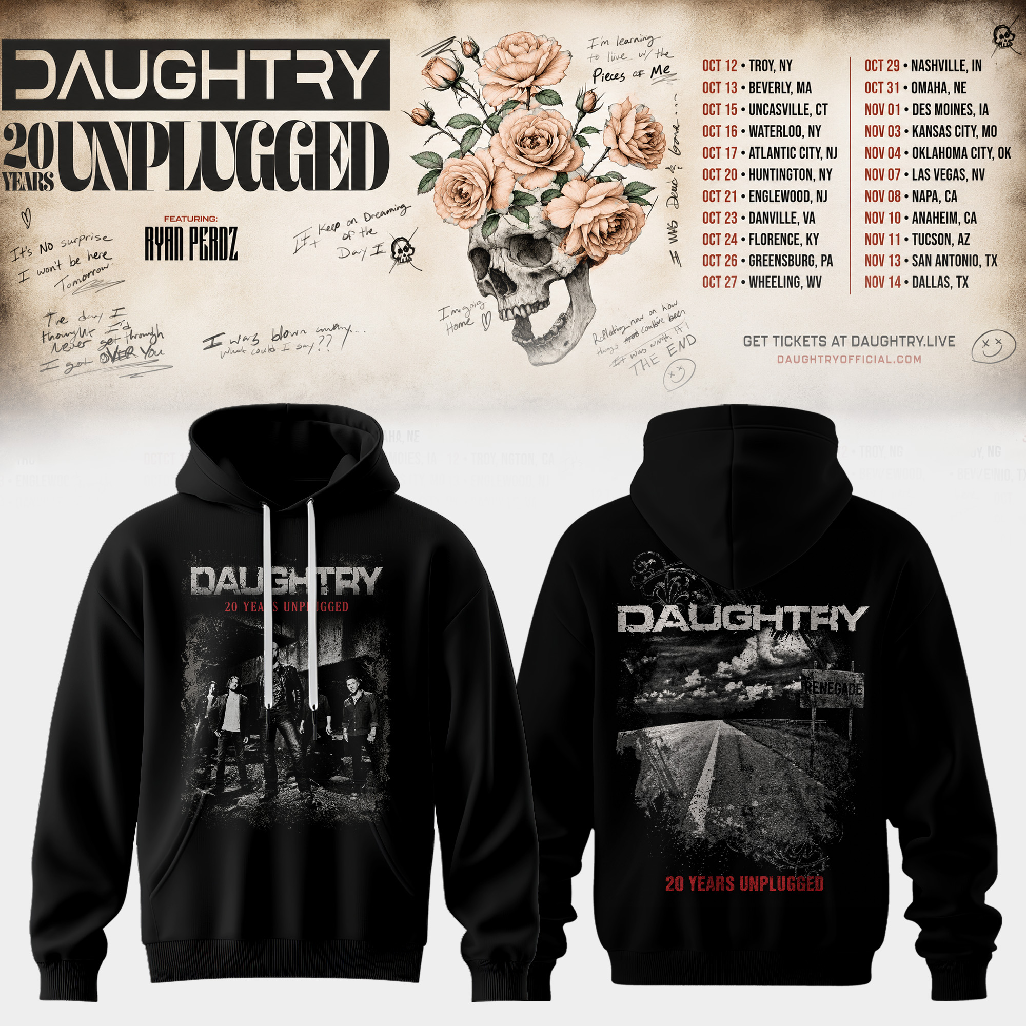 Daughtry 20 Years Unplugged 2026 Limited Release Music Fan Tee