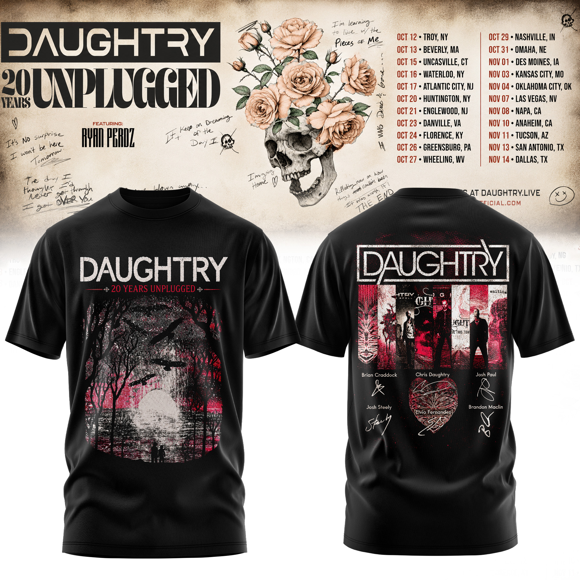 Daughtry 20 Years Unplugged 2026 Signature Graphic T Shirt Music Fan Gift
