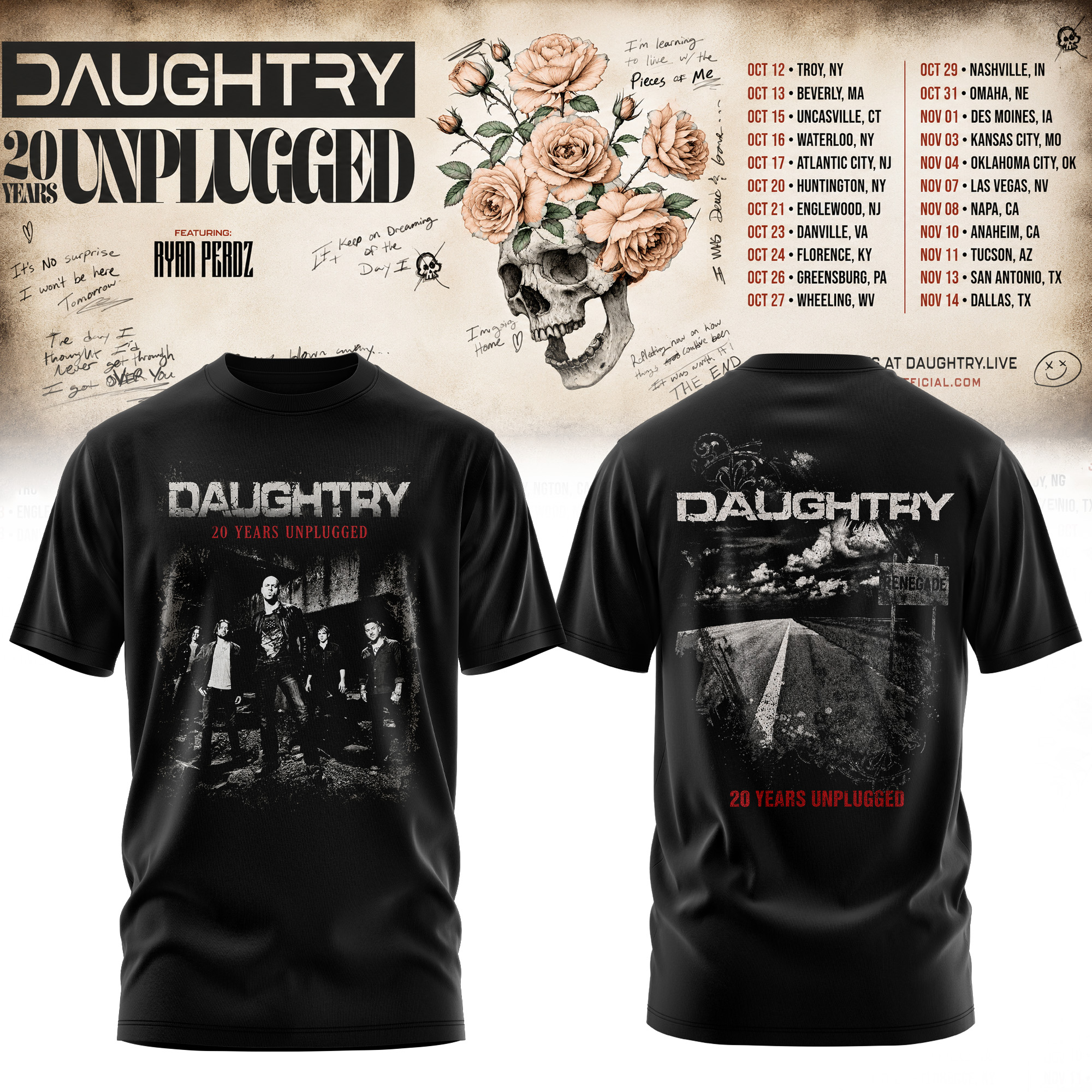 Daughtry 20 Years Unplugged 2026 Signature Music Fan Tee