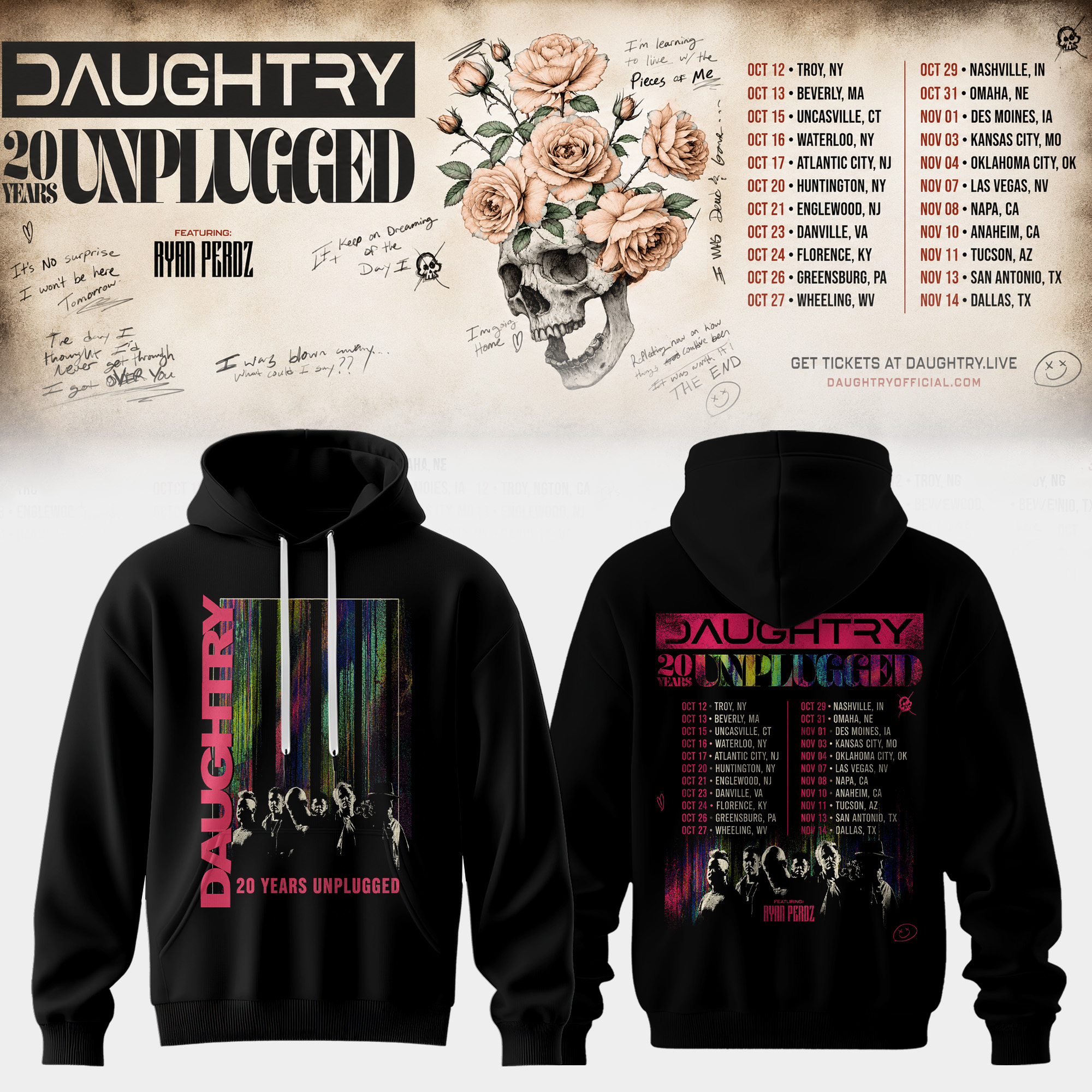 Daughtry 20 Years Unplugged 2026 Vintage Tour Graphic T Shirt