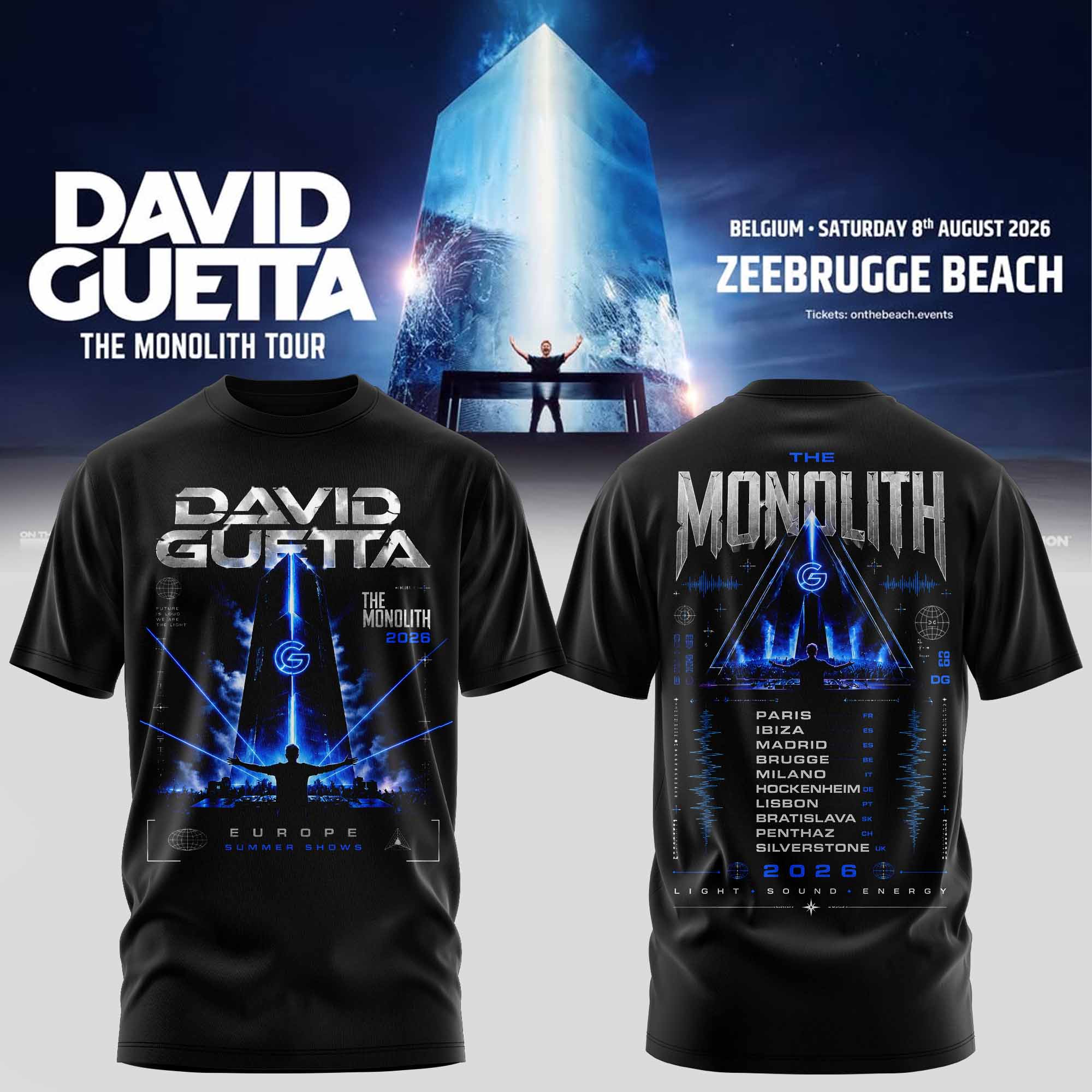 David Guetta The Monolith Tour 2026 Europe Festival Concert Graphic Tee
