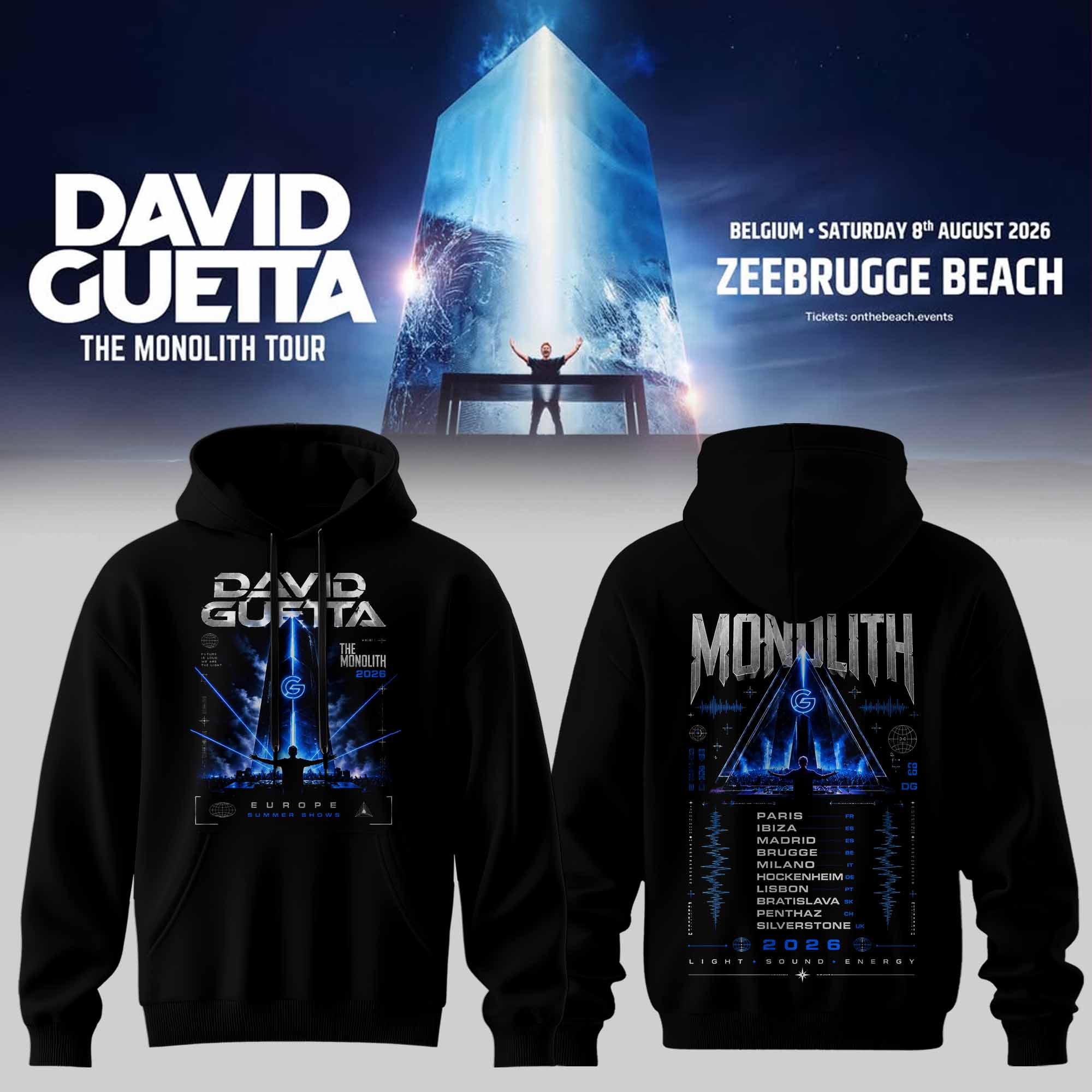 David Guetta The Monolith Tour 2026 Europe Summer Shows EDM Festival Graphic Hoodie