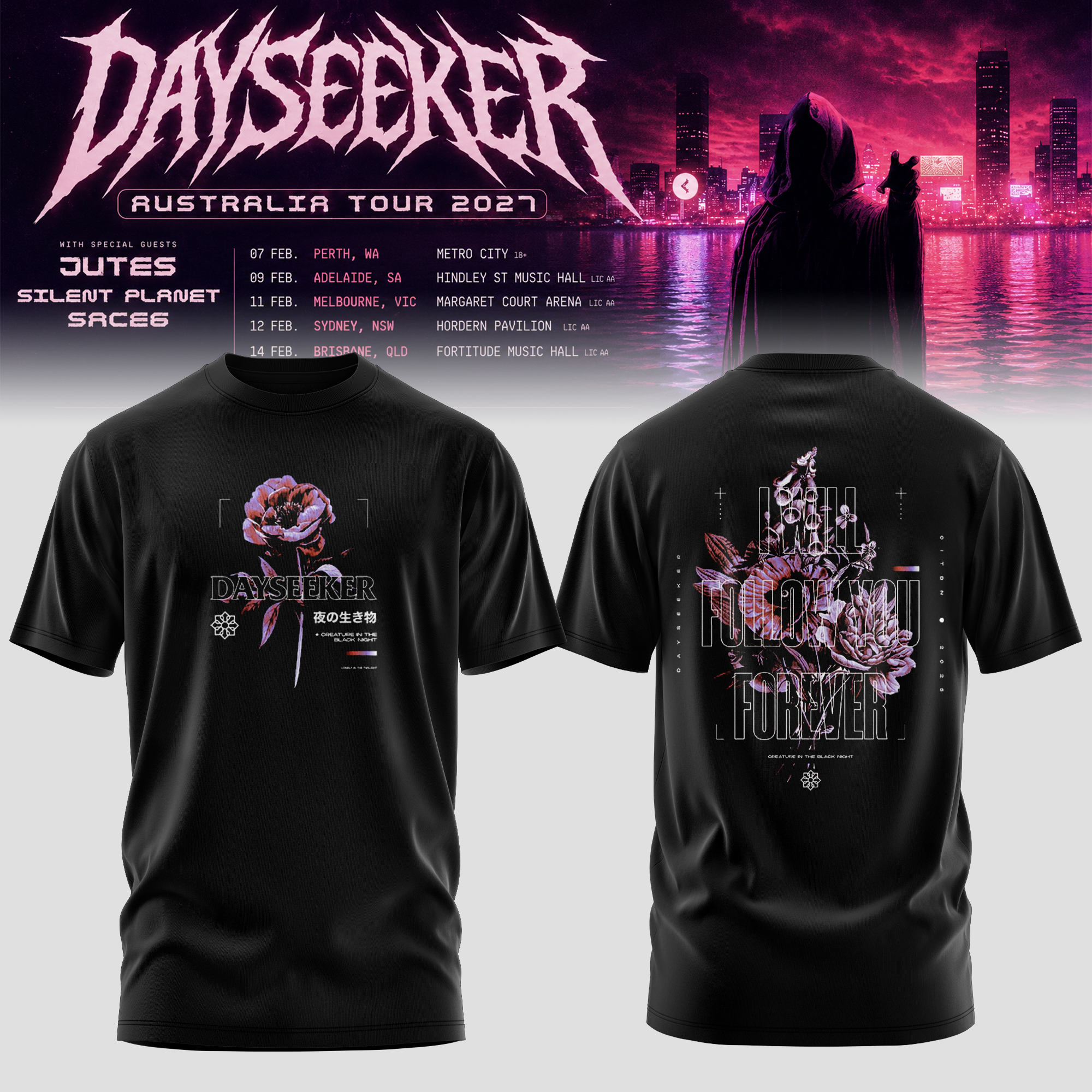 Dayseeker Creature In The Black Night Australian Tour 2027 Fan T Shirt Edition