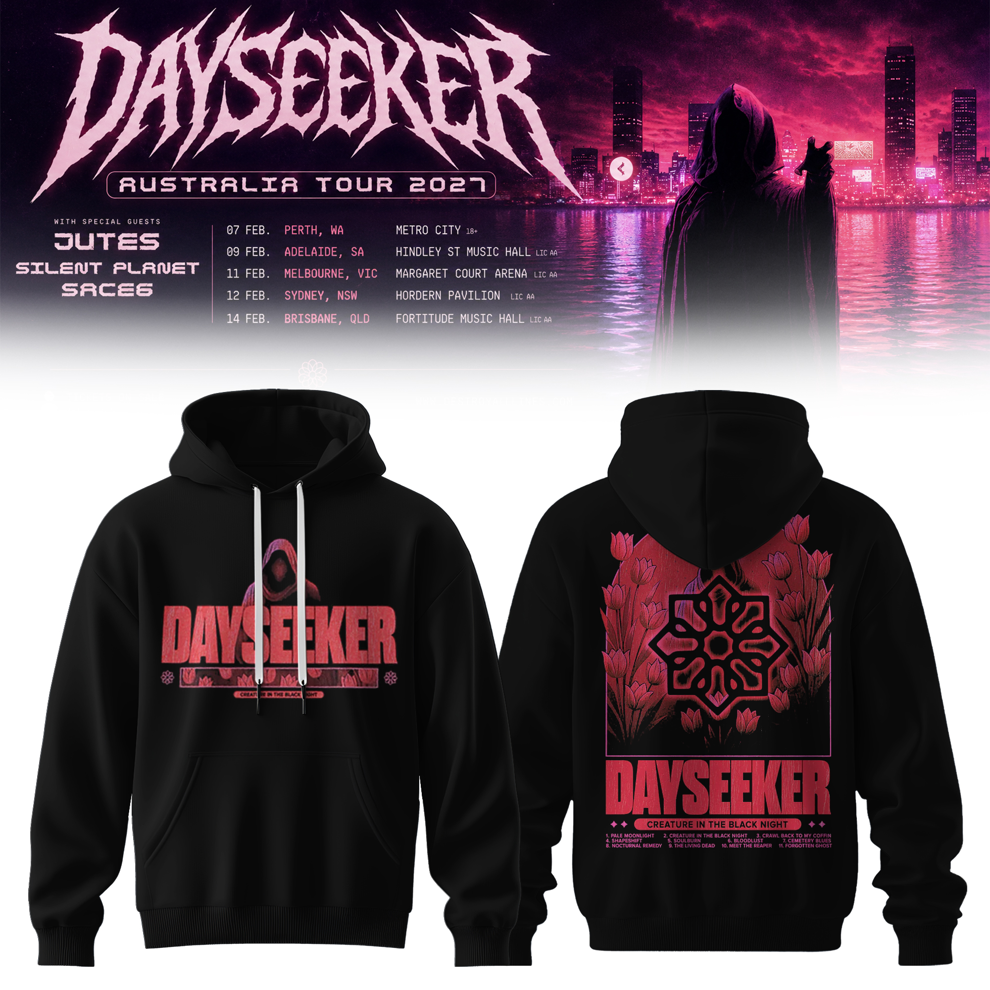 Dayseeker Creature In The Black Night Australian Tour 2027 Limited Edition Pullover Hoodie