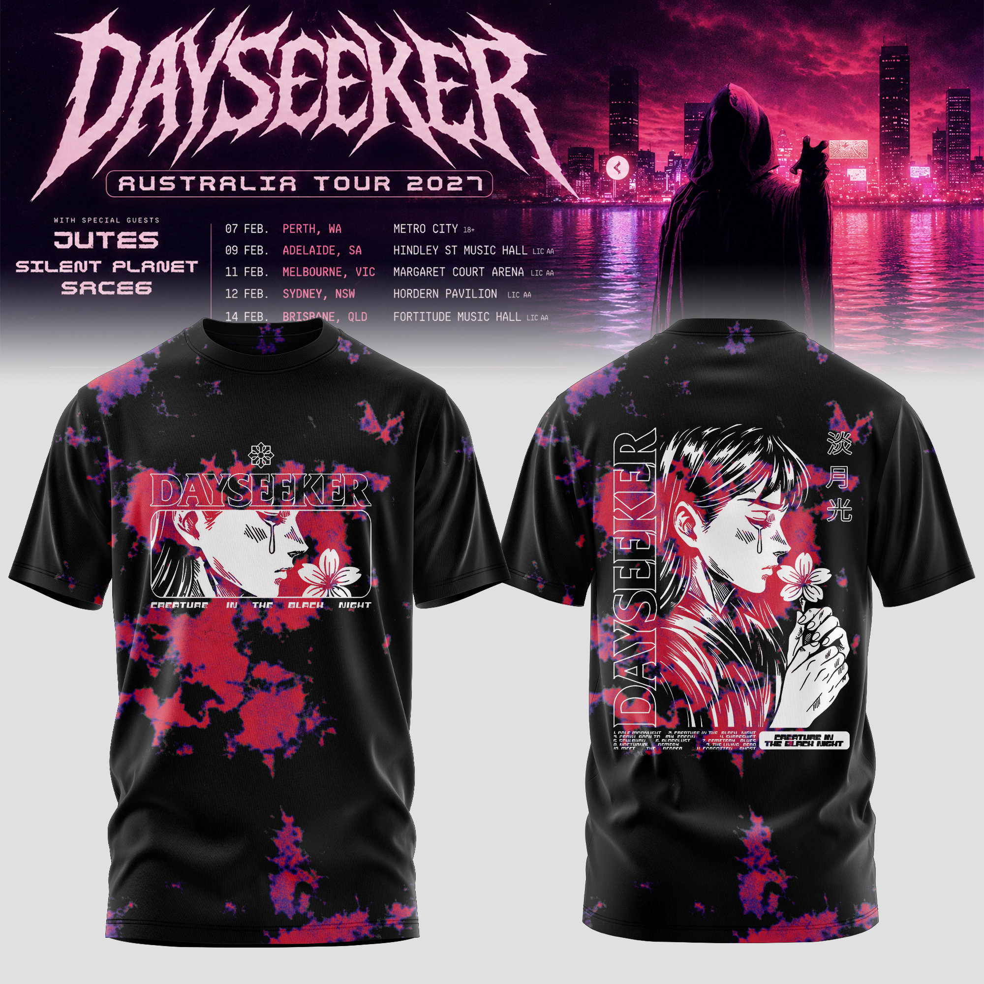 Dayseeker Creature In The Black Night Australian Tour 2027 Signature Fan Graphic T Shirt