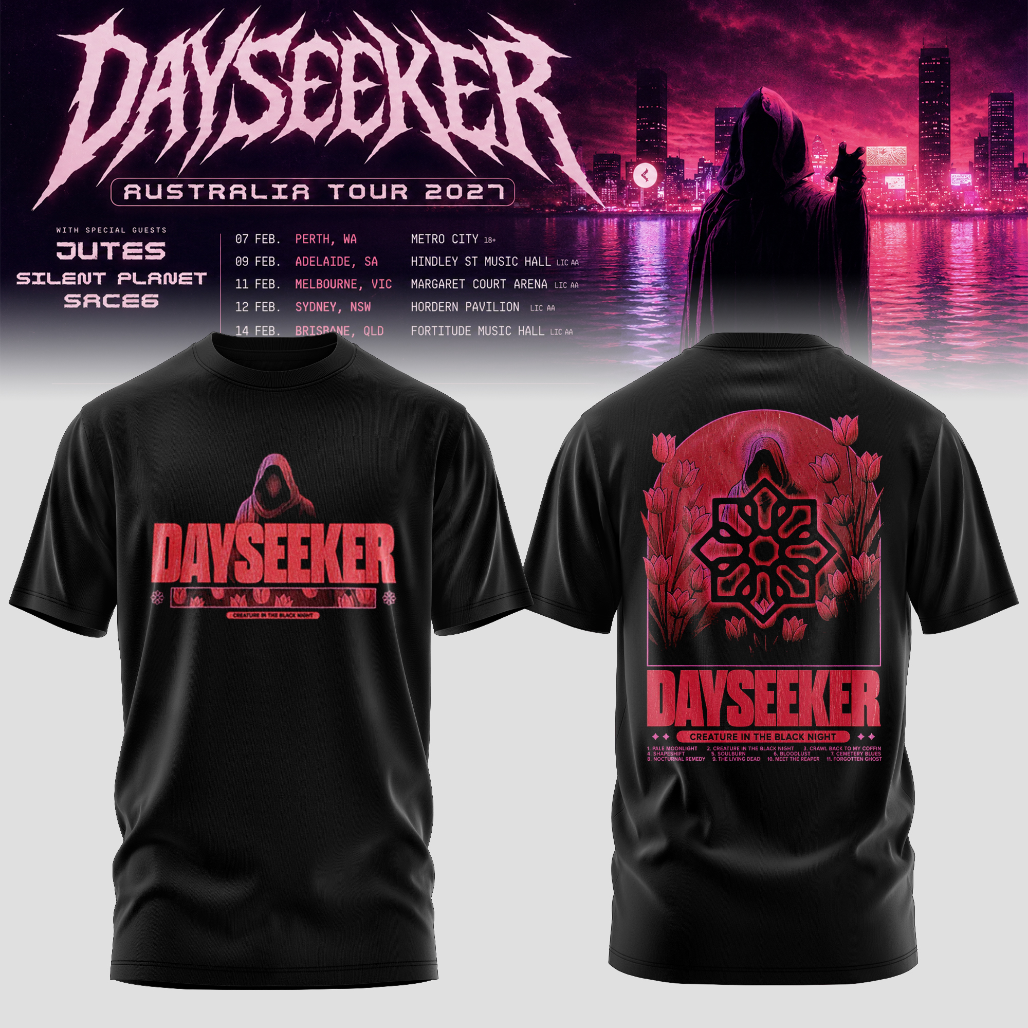 Dayseeker Creature In The Black Night Australian Tour 2027 Vintage Tour Graphic Tee