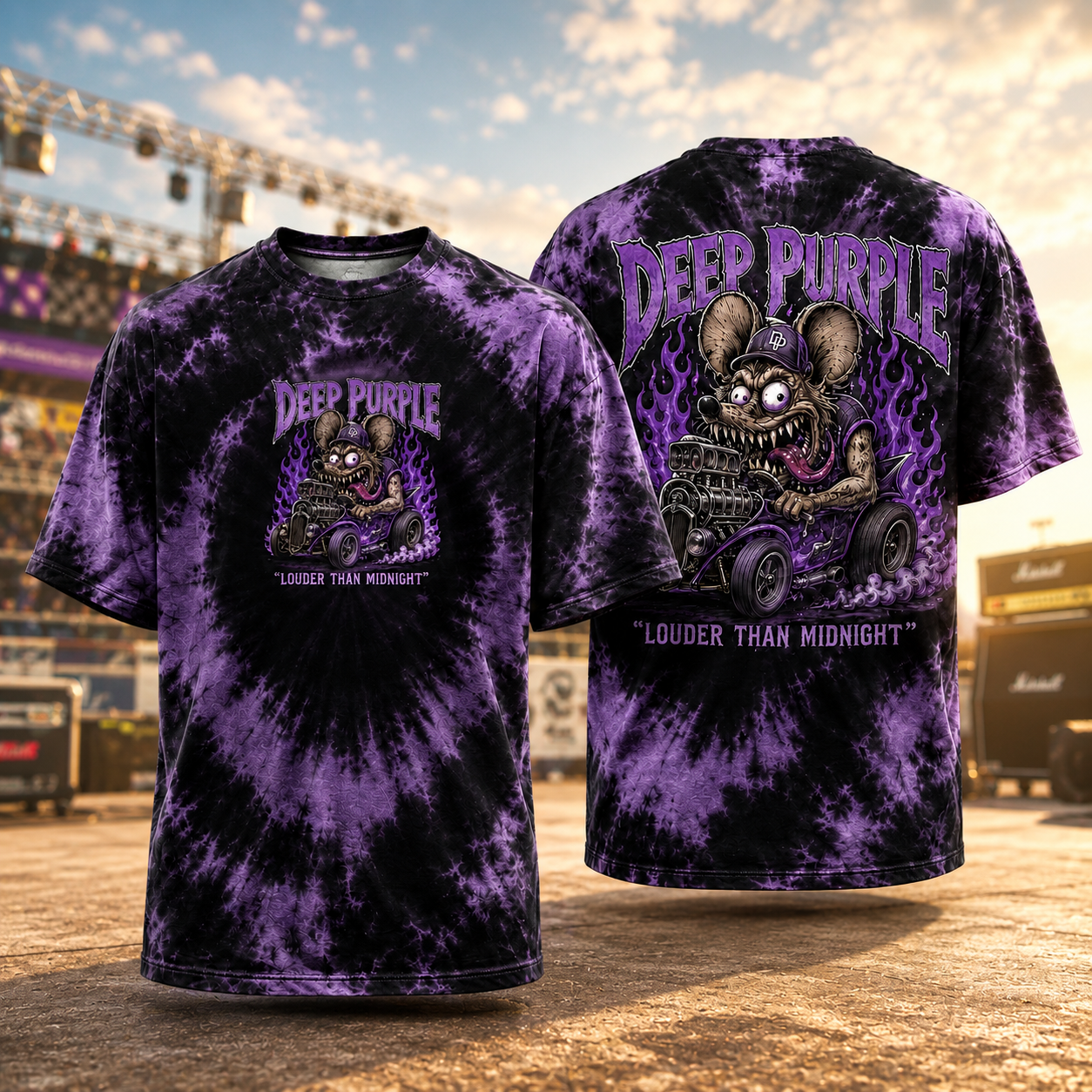 Deep Purple Louder Than Midnight Tie Dye T Shirt Vintage Hard Rock Band Graphic 2 Sided Unisex Tee Gift For Music Fans