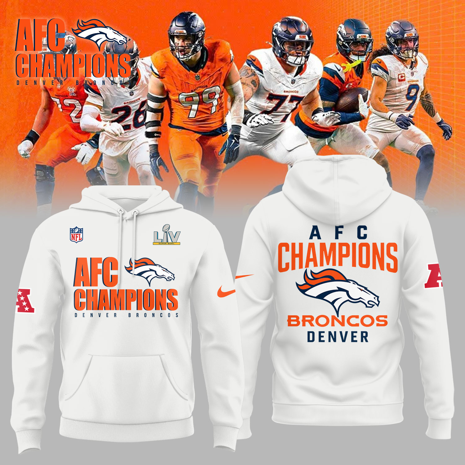 Denver Broncos AFC Champions Limited Edition Premium Fan Hoodie