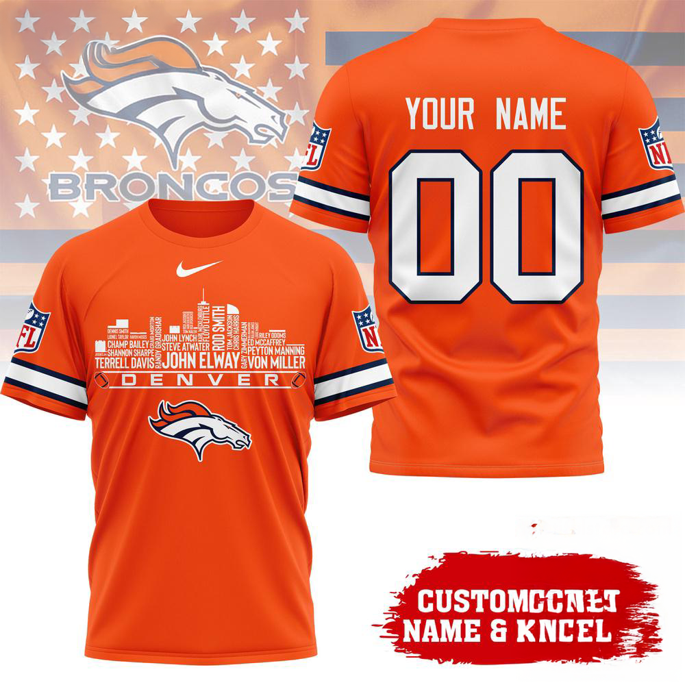Denver Broncos NFL Game Day Skyline Names Limited Edition 3D Graphic T Shirt