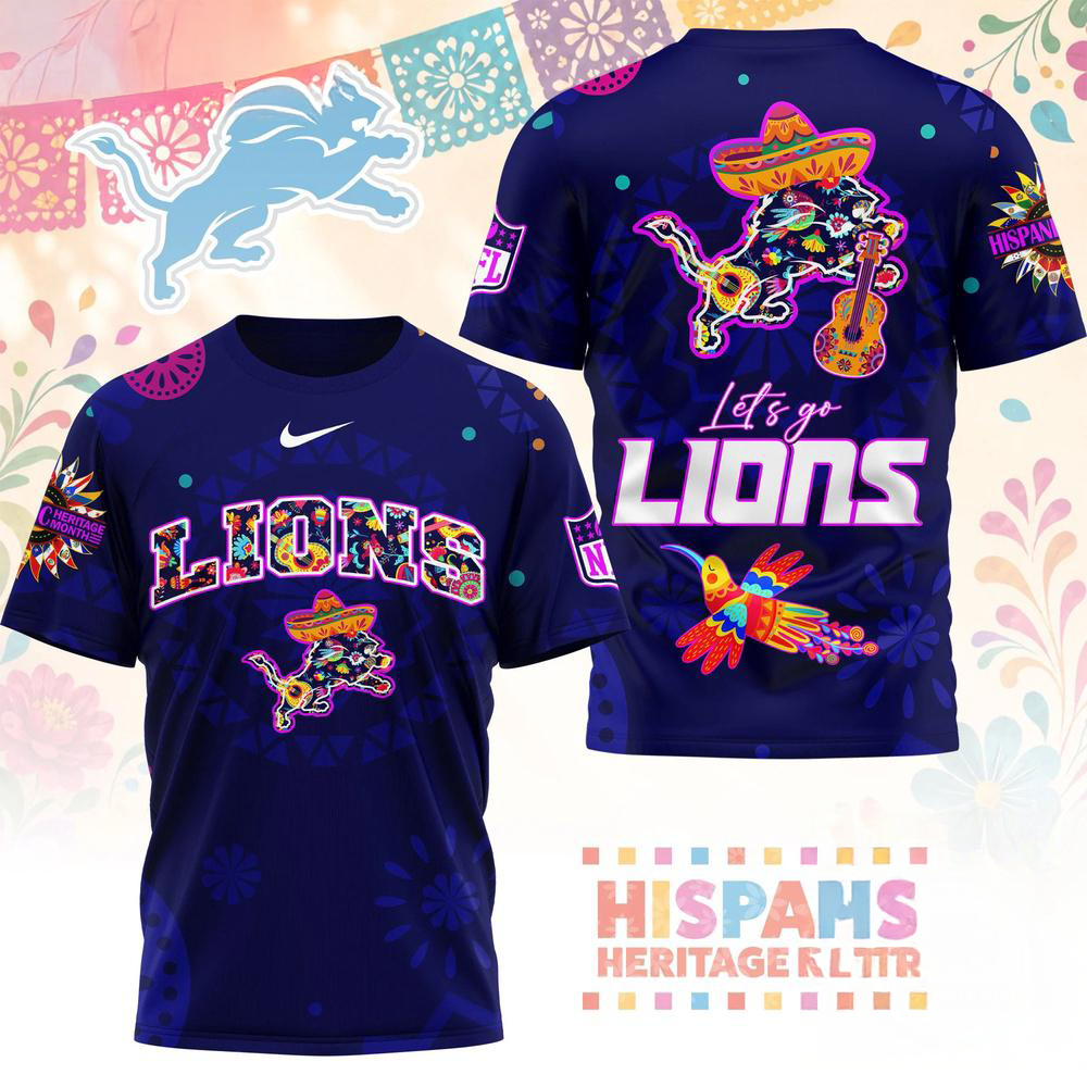 Detroit Lions 2026 NFL Hispanic Heritage Fiesta Premium 3D Graphic T Shirt