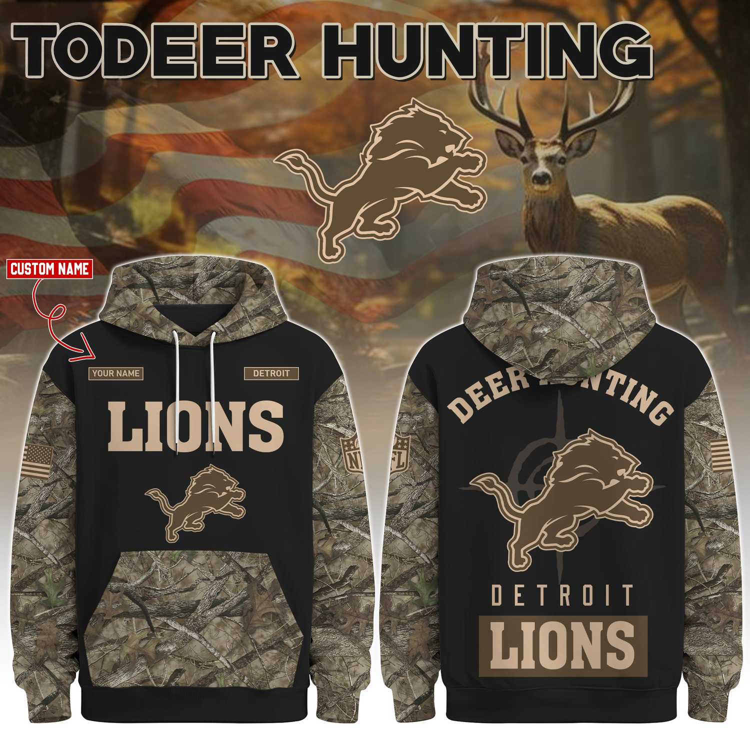 Detroit Lions Deer Hunting Limited Edition Hoodie Â– NFL Hunting Hoodie for Fans
