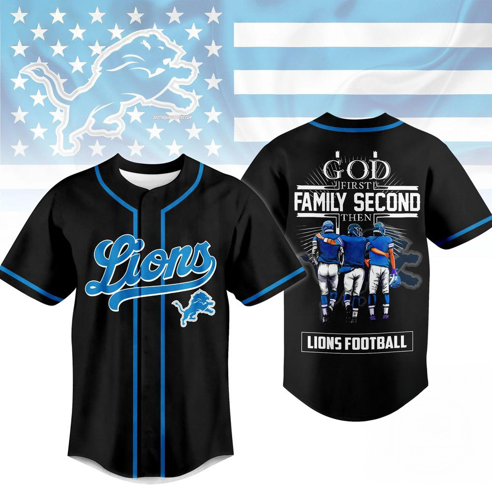 Detroit Lions God First Family Second Faith And Brotherhood Baseball Jersey