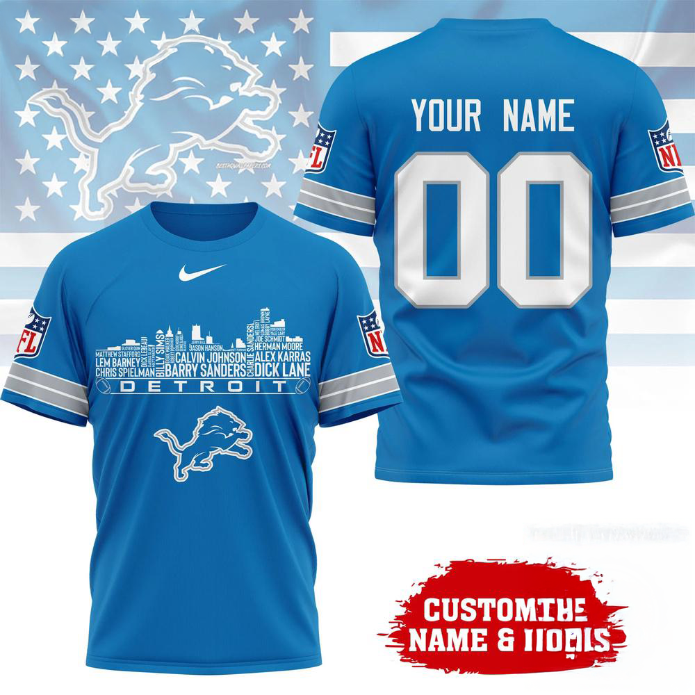 Detroit Lions NFL Game Day Skyline Names Limited Edition 3D Graphic T Shirt